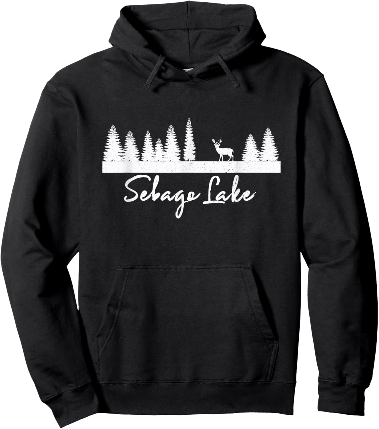 Sebago Lake Maine Rustic Deer Buck Woods Forest Campground Hoodie - Hoodie | Black