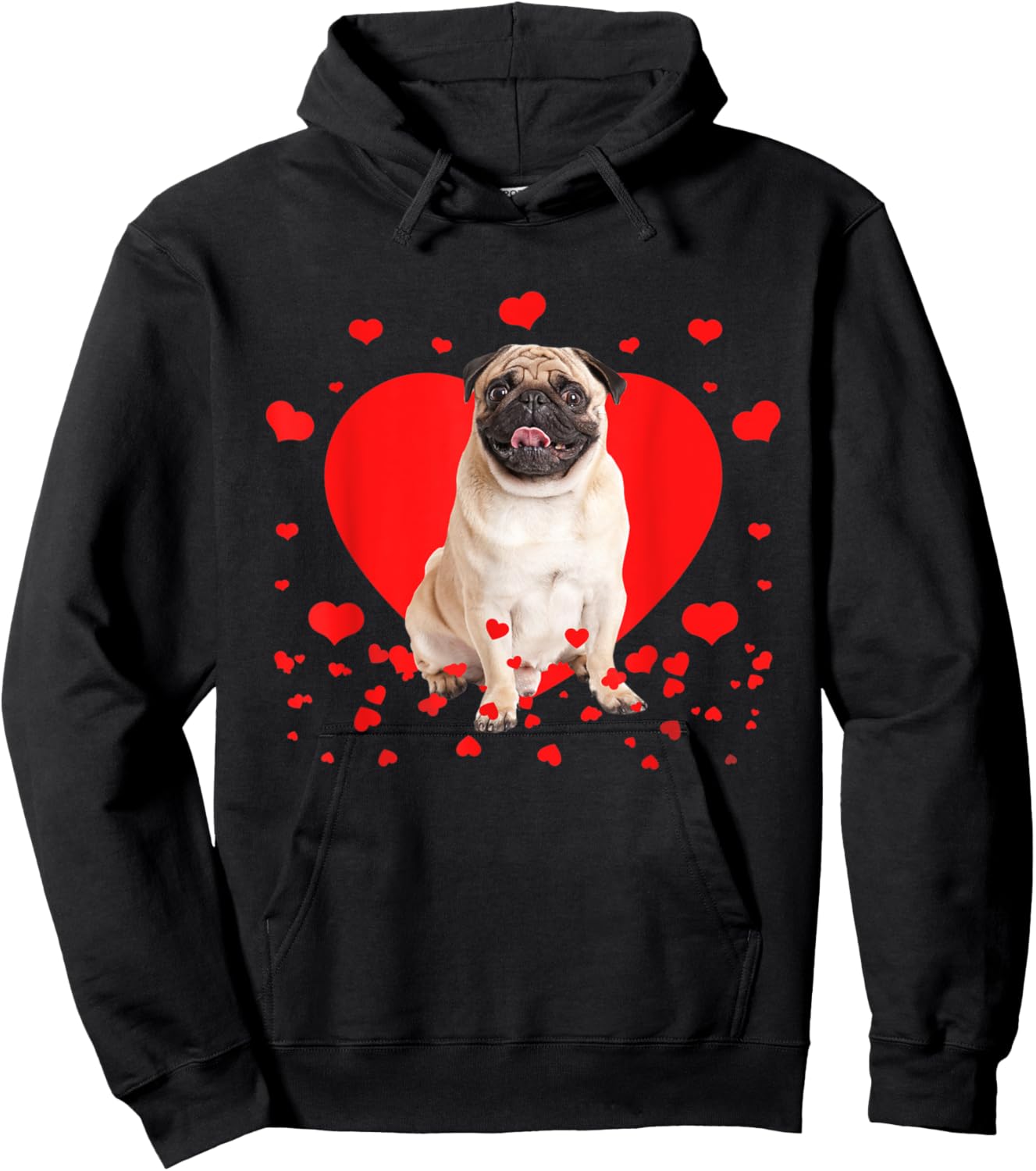 Retro Matching Valentine Day Heart Pug Dog Lover Hoodie - Hoodie | Black