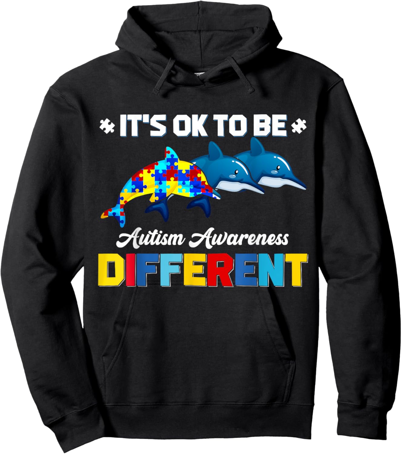 Cute Puzzle Dolphin It's Ok To Be Different Autism Awareness Hoodie - Hoodie | Black