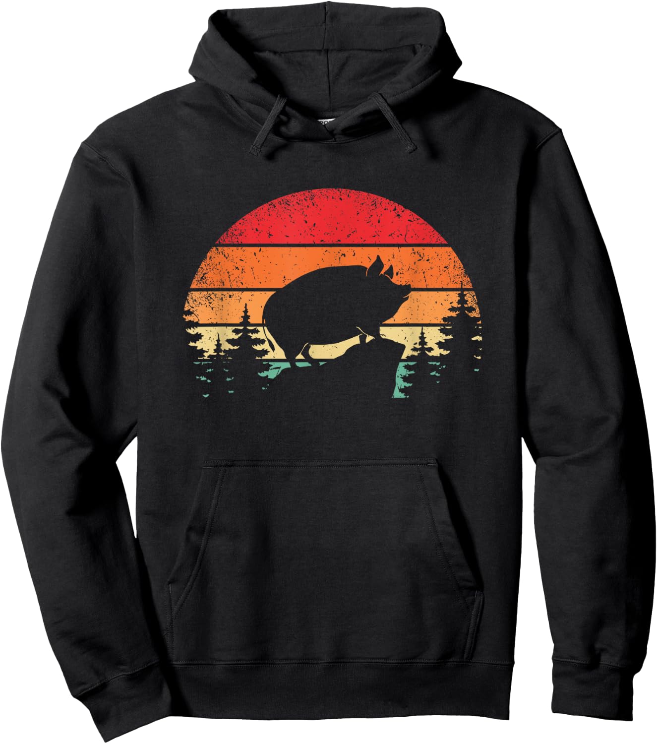 Retro pig pot belly pig Hoodie - Hoodie | Black