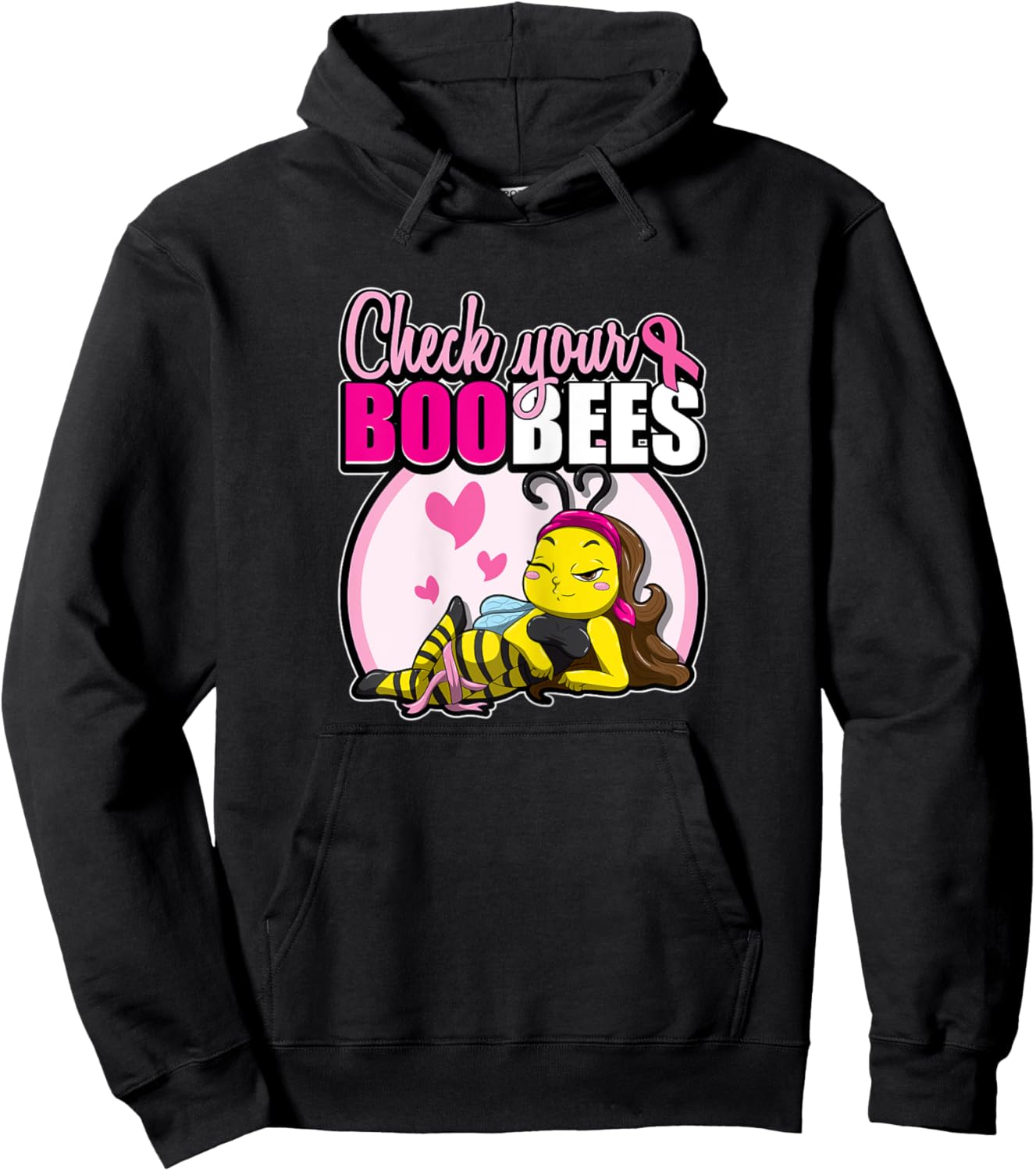 Breast Cancer Awareness Bee Pink Ribbon Check Your Boobees Hoodie - Hoodie | Black