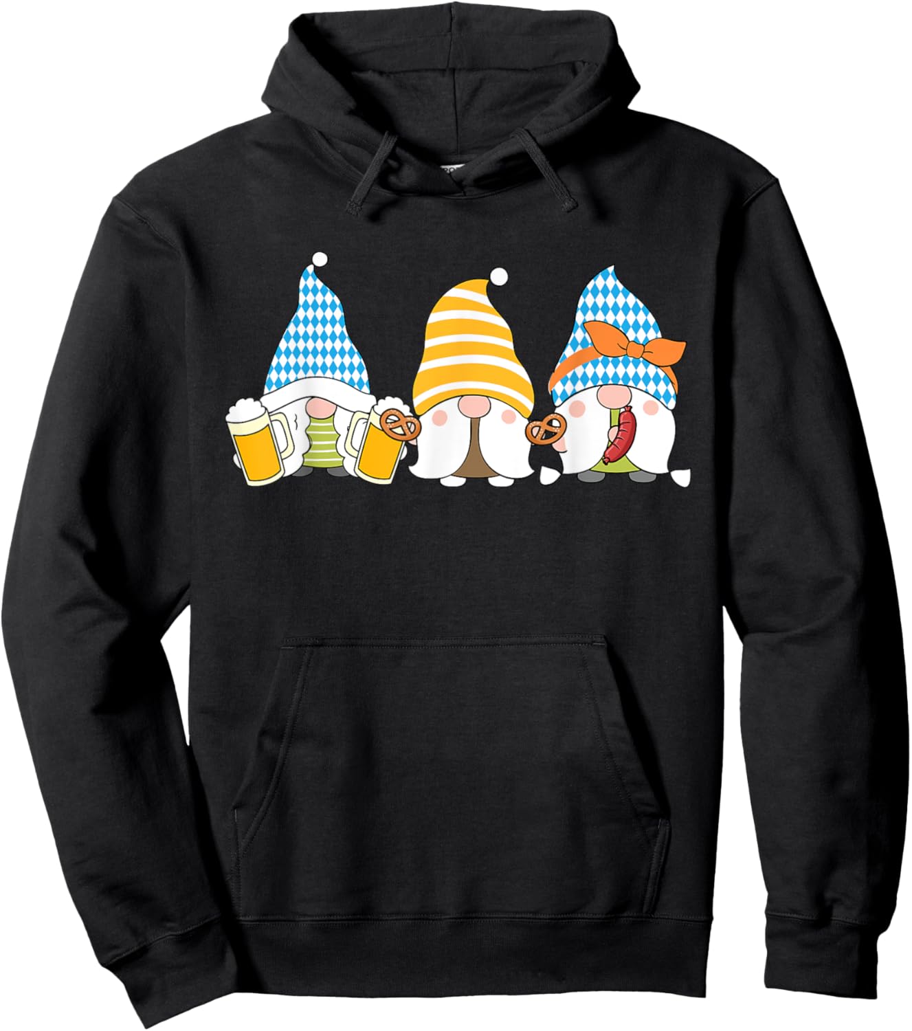Gnomes Eating Oktoberfest Prfetzel Sausage Bratwurst German Hoodie - Hoodie | Black