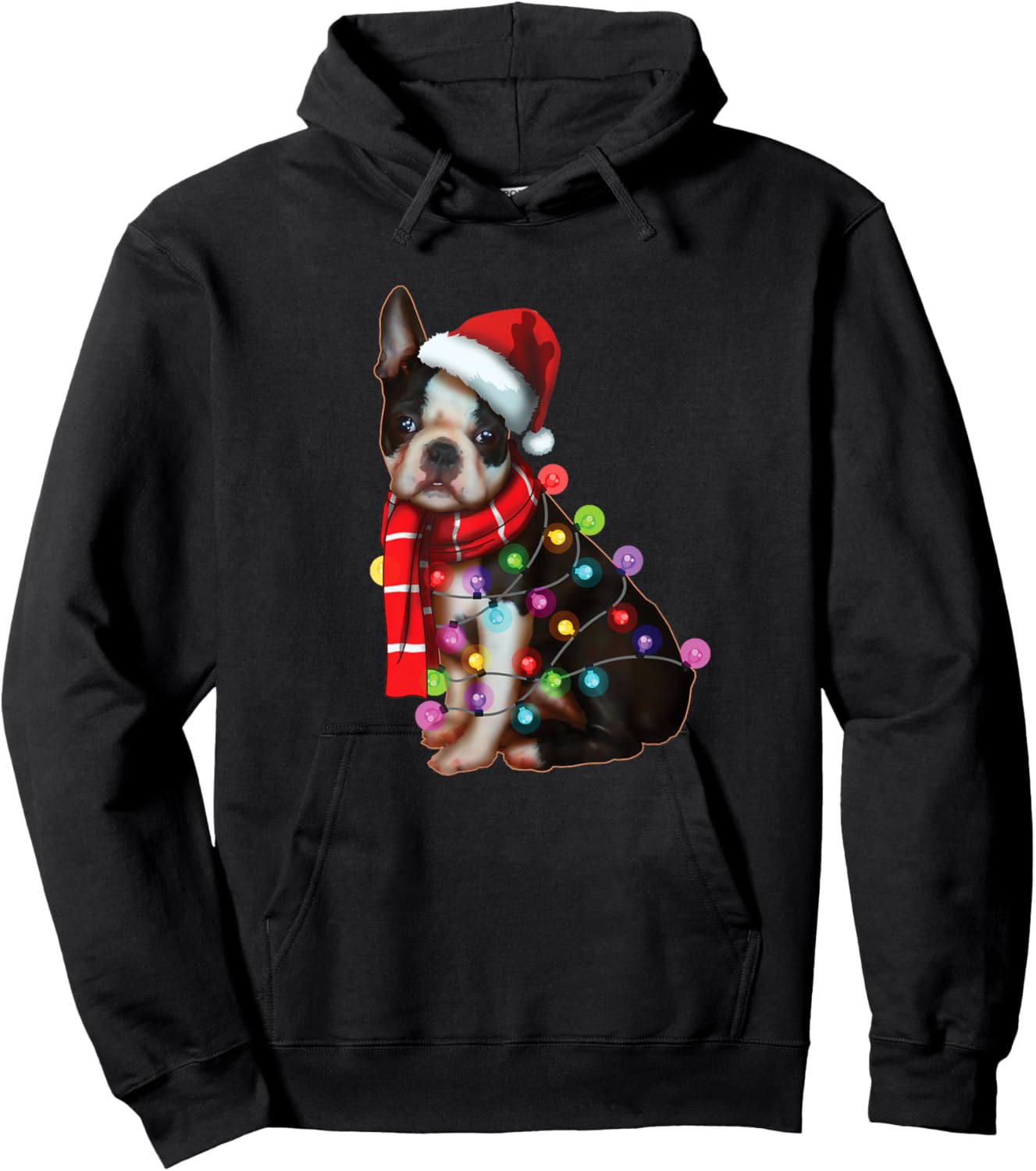 Christmas Santa Dog, Boston Terrier, Dog Lovers, Xmas Hoodie - Hoodie | Black