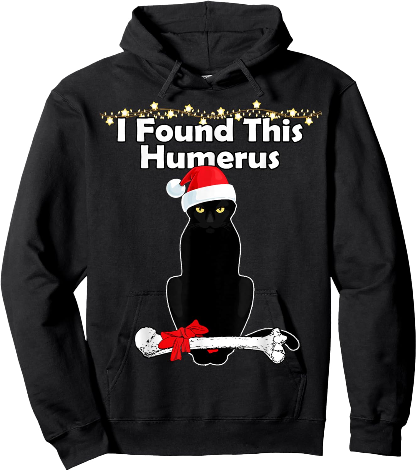 Black Cat Christmas Lights Funny Xmas Cats Hoodie - Hoodie | Black