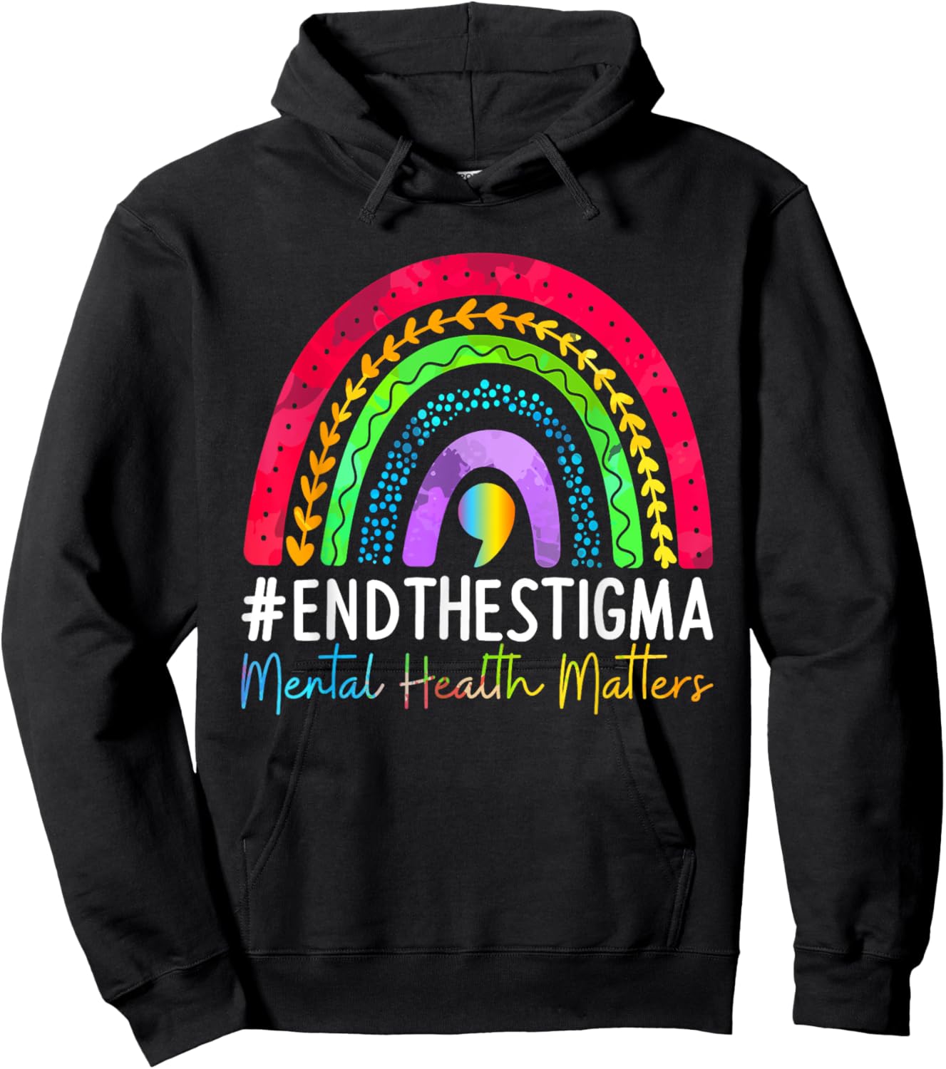 Mental-Health Matters End The Stigma Rainbow Boho Hoodie - Hoodie | Black