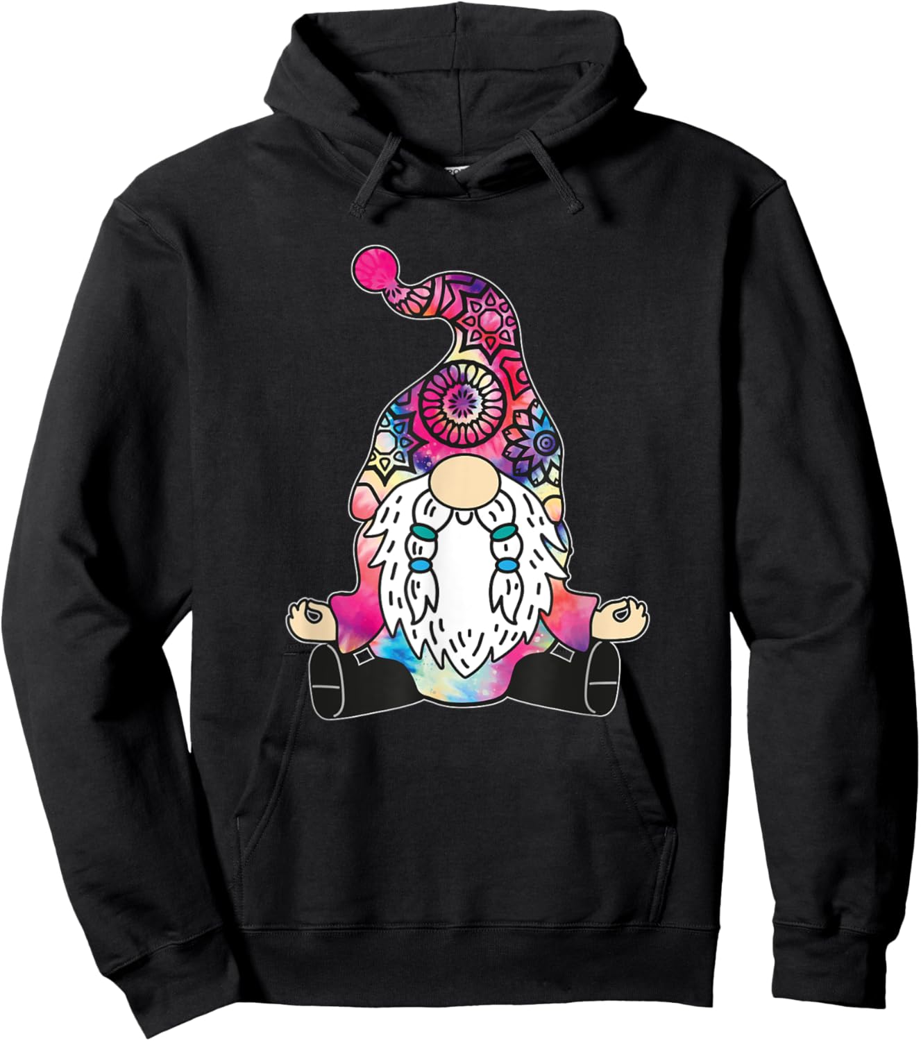 Cute Yoga Gnome Pilates Meditation Tie Dye Mandala Buddhist Hoodie - Hoodie | Black