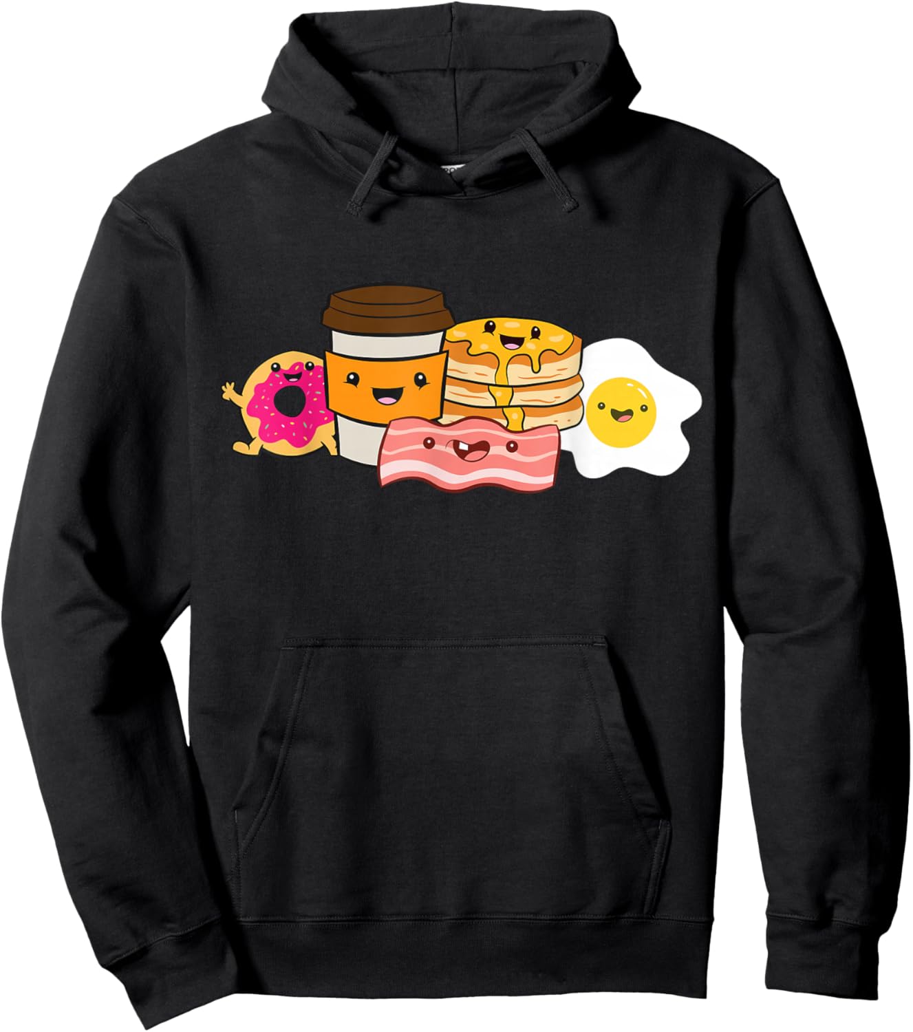 Breakfast Food Bacon Eggs Donut Waffles Hoodie - Hoodie | Black