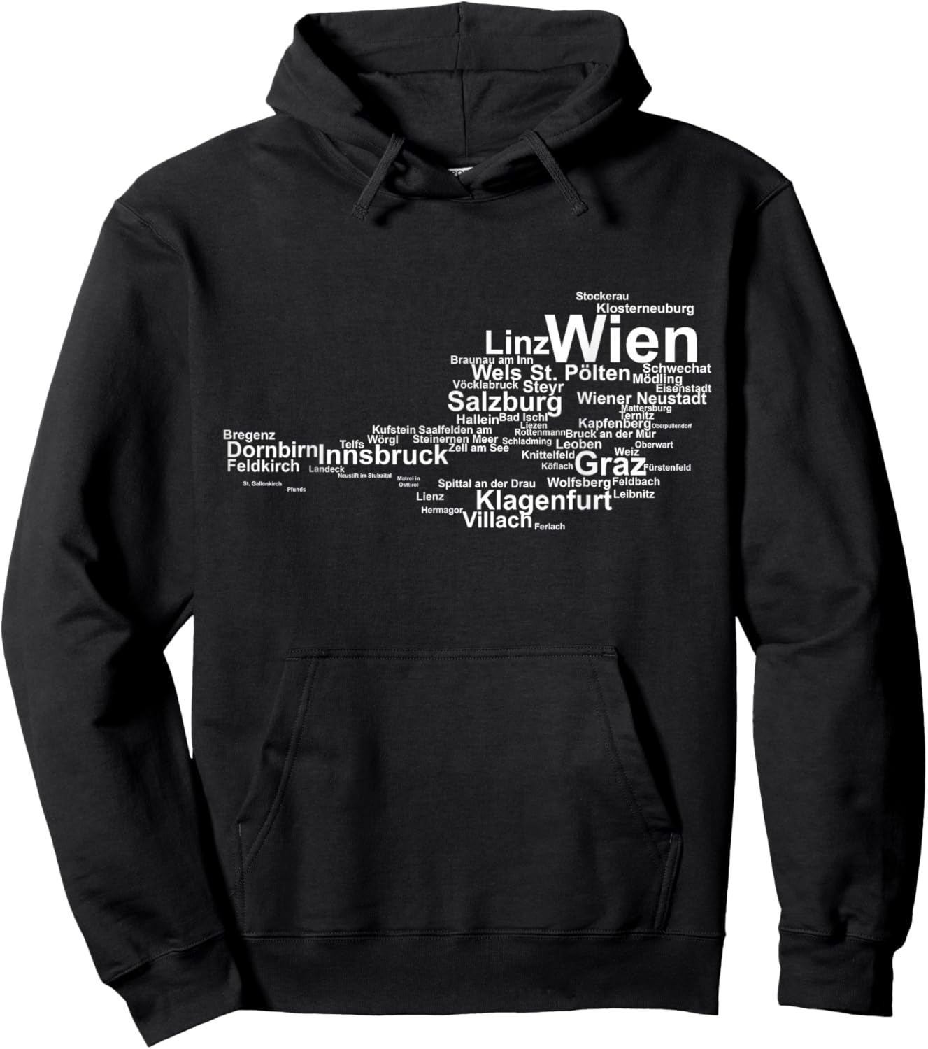 Austria Map Outline Silhouette Cities Holiday Travel Vienna Hoodie - Hoodie | Black