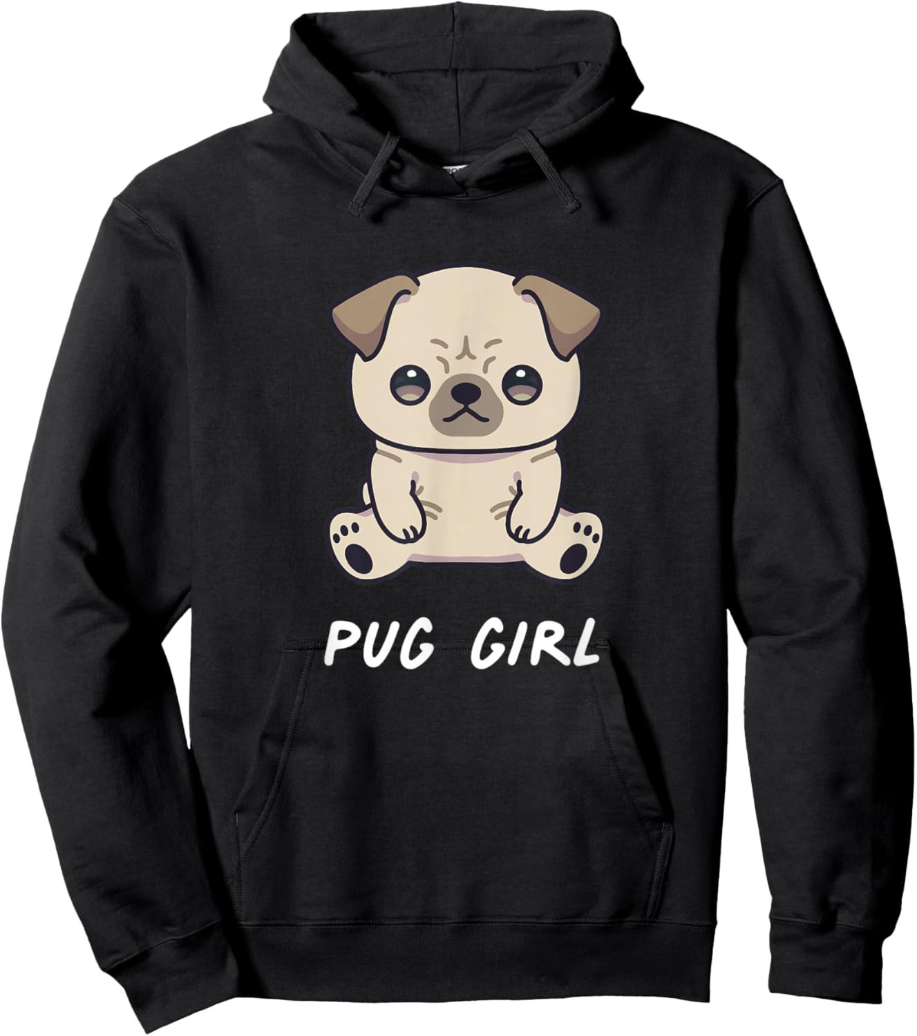 Pug Girl Cute Funny Kawaii Anime Dog Lover Owner Family Hoodie - Hoodie | Black