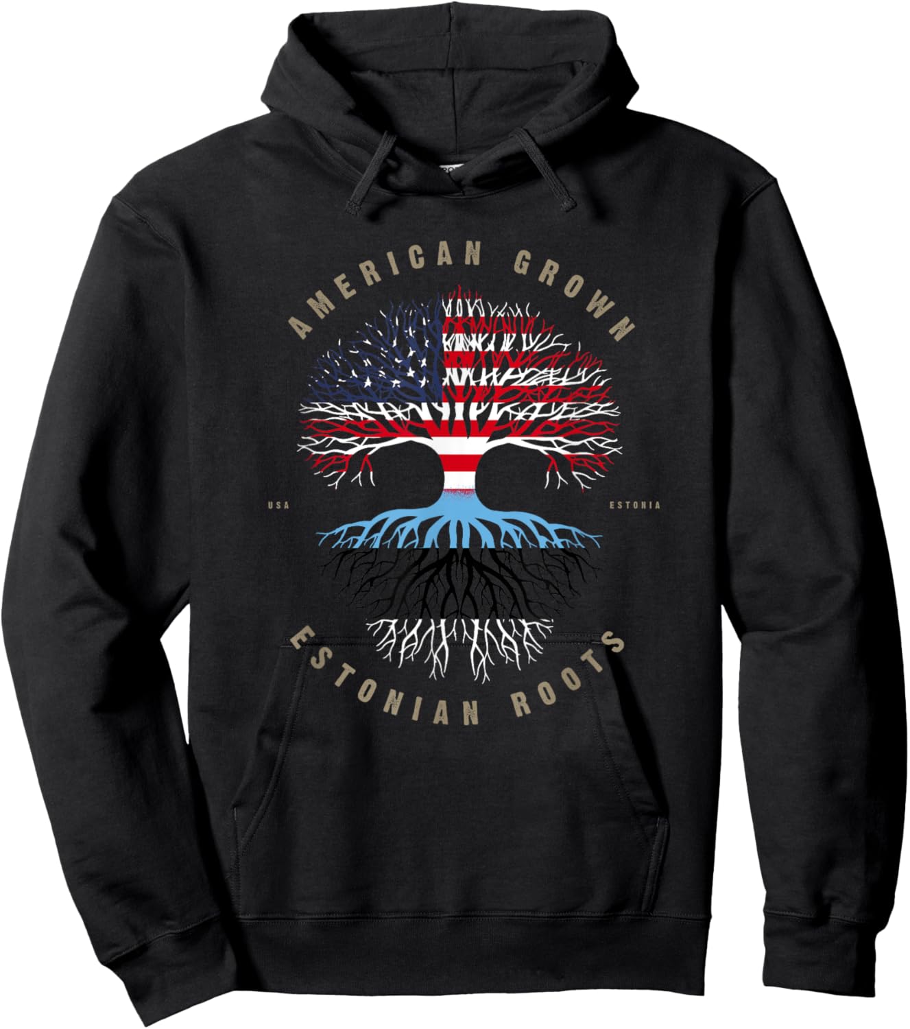 American Grown Estonian Roots Estonia Flag Hoodie - Hoodie | Black