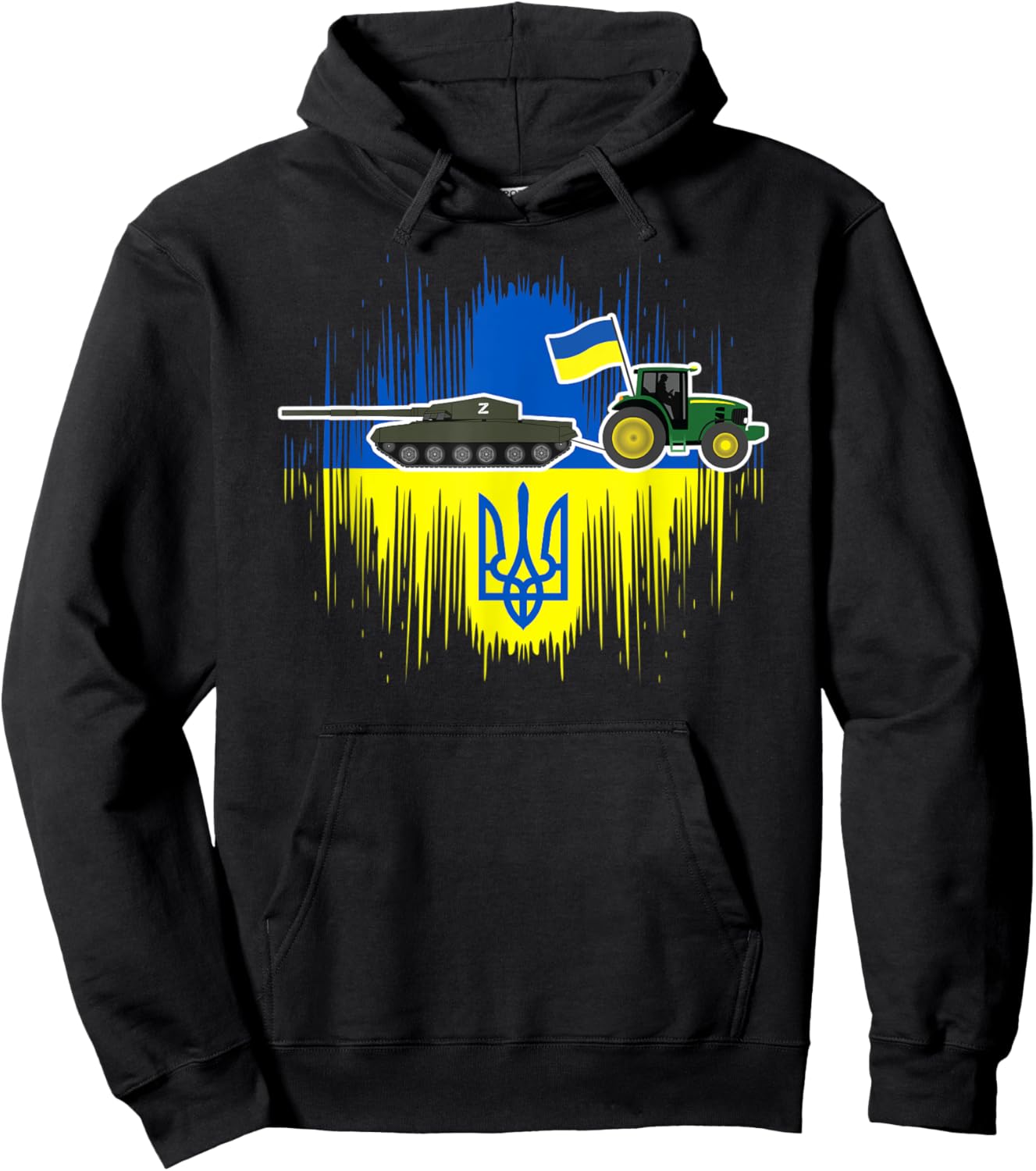 Funny Ukrainian Farmer Steals Tank Ukraine Flag Tryzub Hoodie - Hoodie | Black