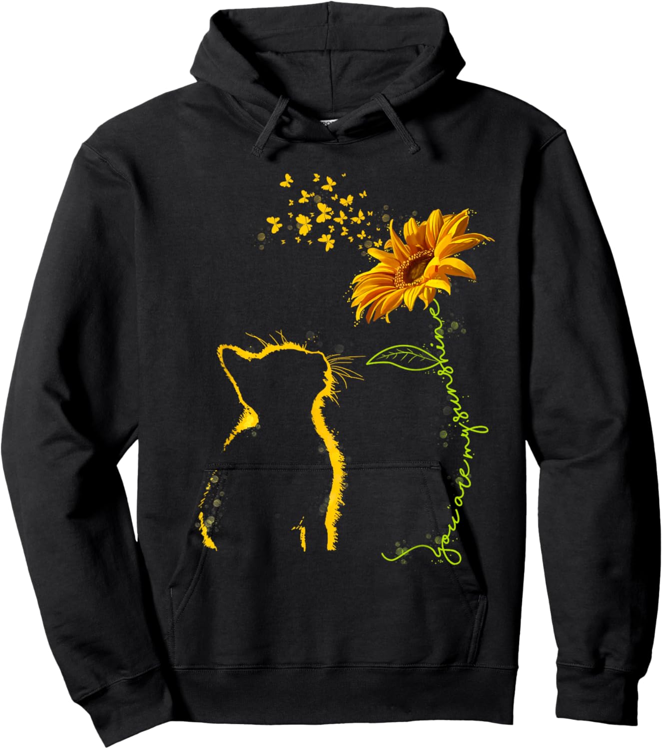 Sitting Yellow Kitten Sunflower Fragrance Butterfly Hoodie - Hoodie | Black
