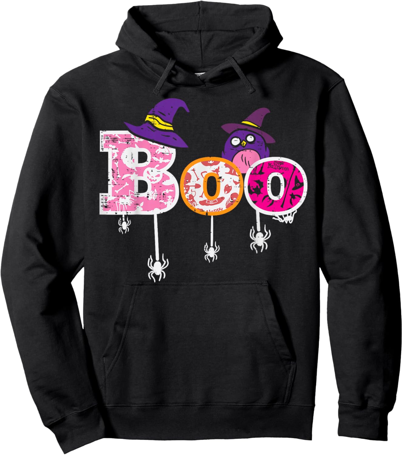Pink Boo Spider Owl Scary Halloween Costume Women Girl Kids Hoodie - Hoodie | Black