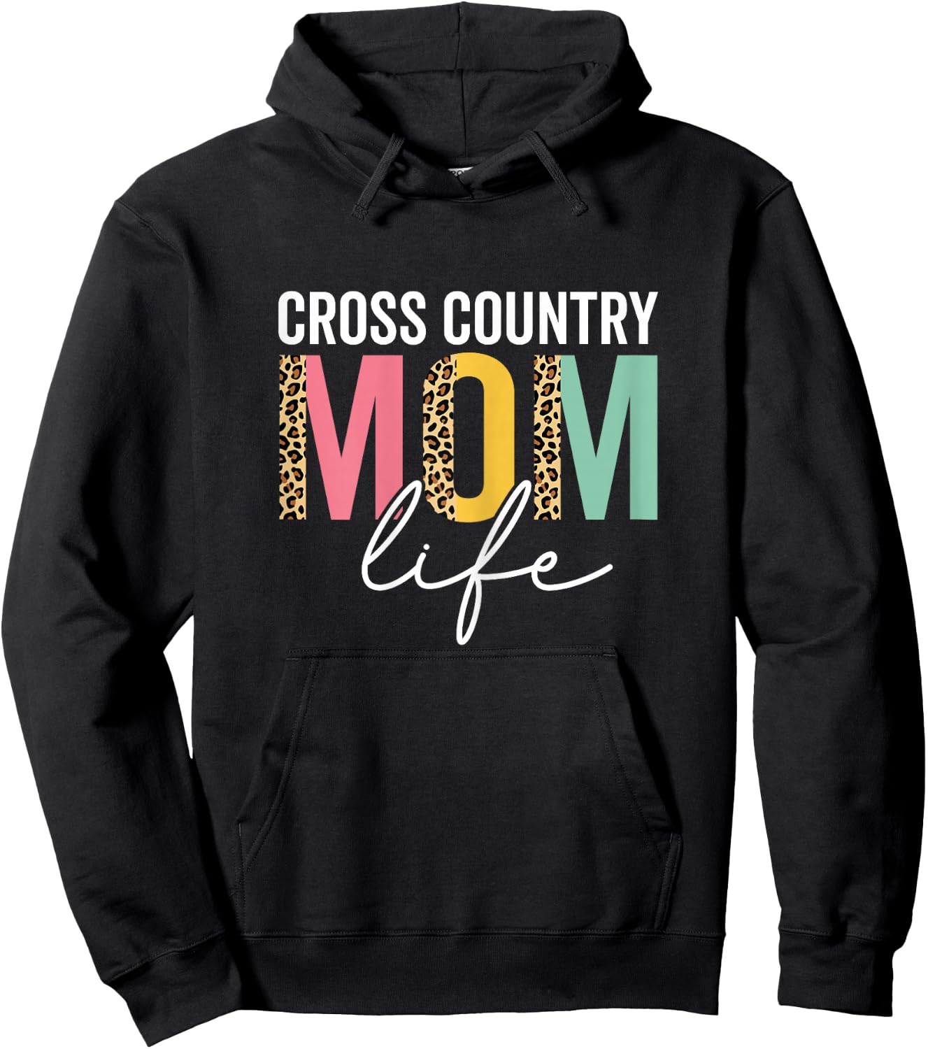 Cross Country Mom Life Funny Mom Leopard Cross Country Mama Hoodie - Hoodie | Black