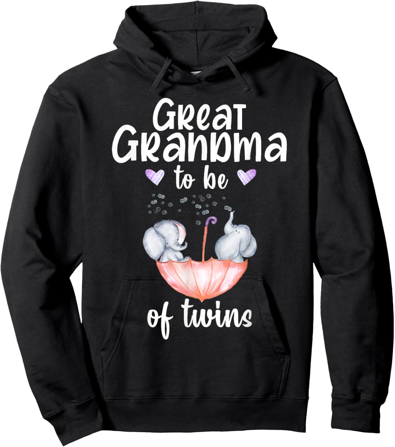 Great Grandma To Be Of Twins Baby Shower Elephant Hoodie - Hoodie | Black