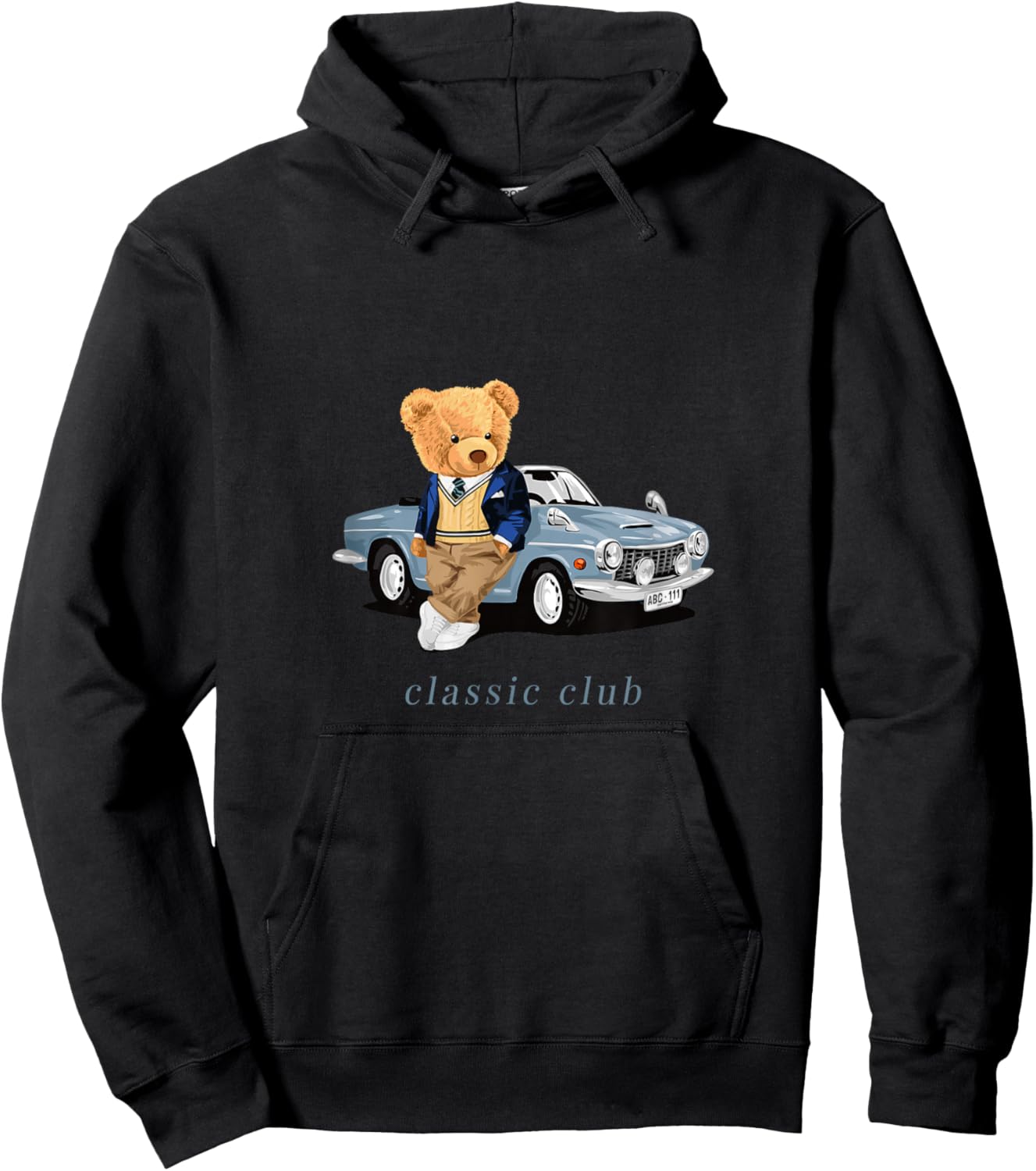 Enjoy Cool Teddy Bear with Classic Car Graphic Designs Fun Small Hoodie - Hoodie | Black