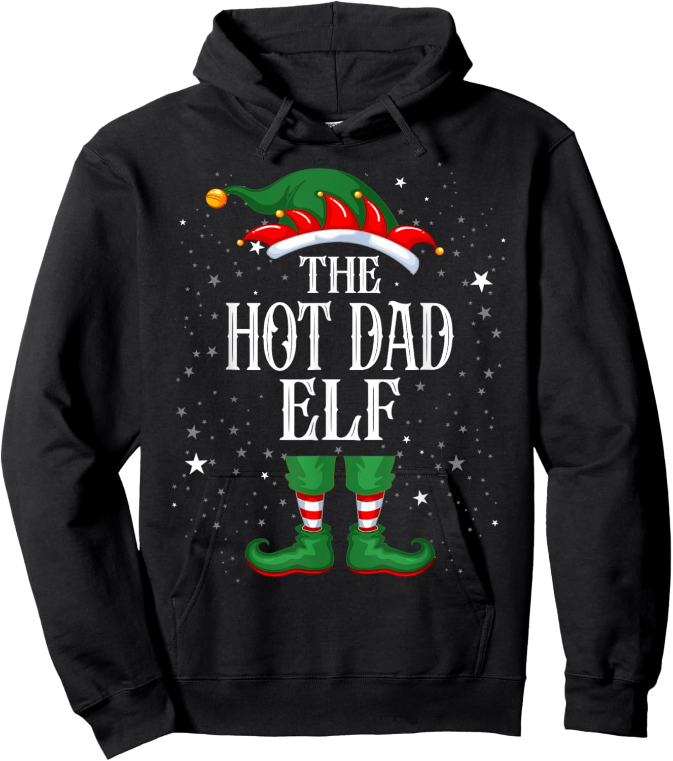 Christmas Elf Matching Family Group Funny The Hot Dad Elf Hoodie - Hoodie | Black