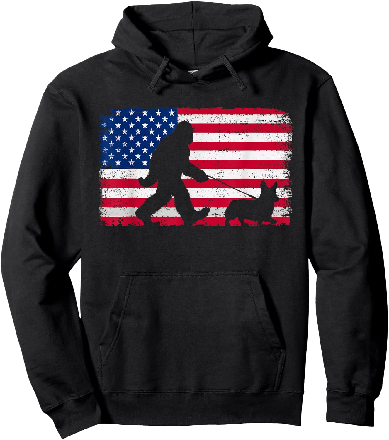 Retro Corgi 4th of July US American Flag Patriotic Hoodie - Hoodie | Black