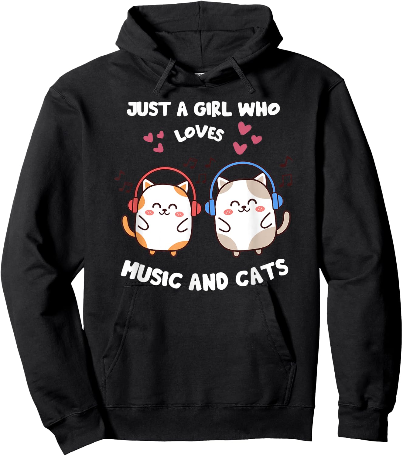 Just A Girl Who Loves Music And Cats Singing Design Hoodie - Hoodie | Black