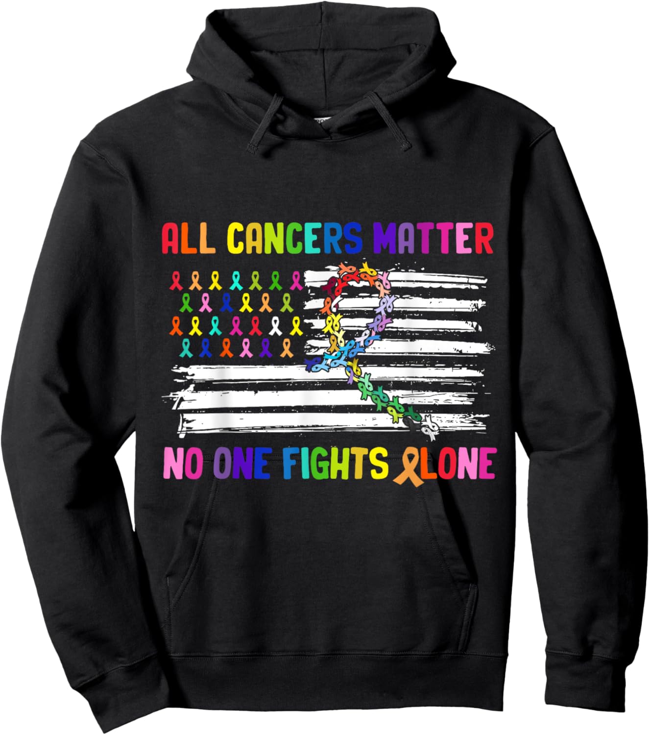 No One Fights Cancer Alone US Flag Hoodie - Hoodie | Black
