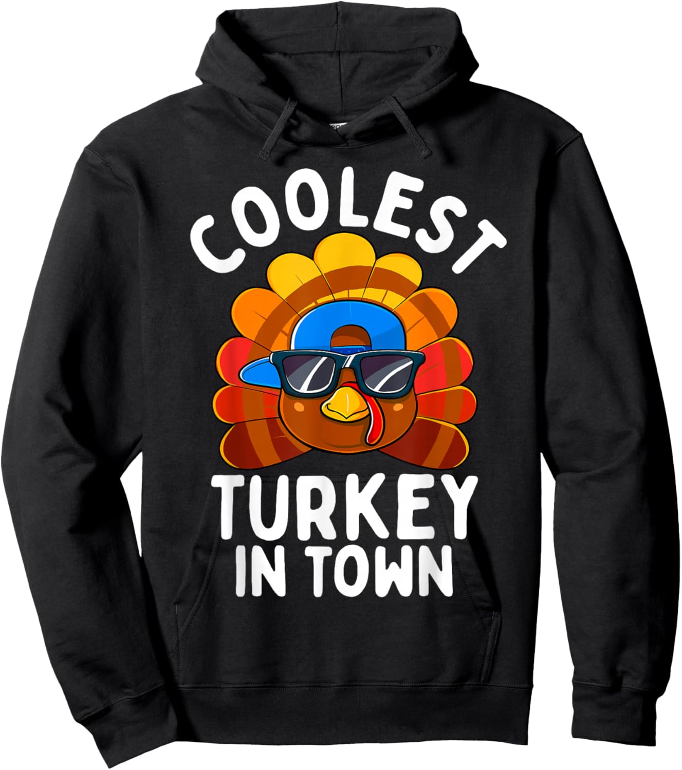 Boys Thanksgiving Kids Toddler Cute Coolest Turkey In Town Hoodie - Hoodie | Black