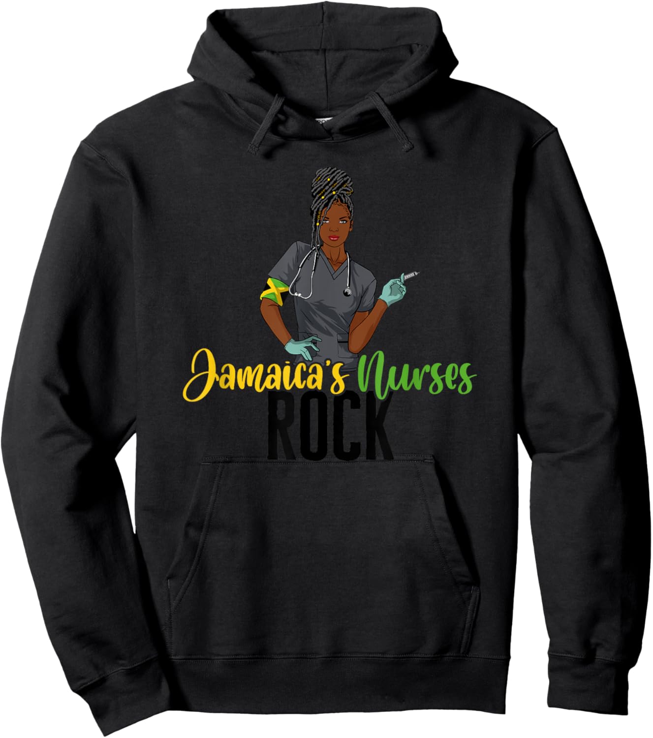 Jamaica Nurses Appreciation Black RN LPN Nurse Rock Hoodie - Hoodie | Black