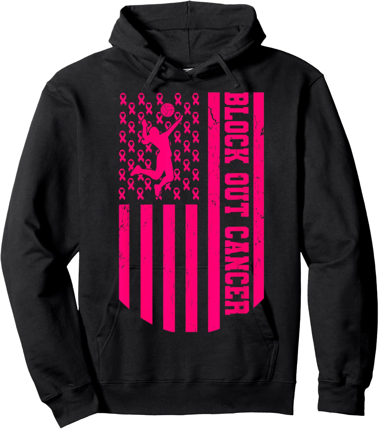Volleyball Breast Cancer Awareness Block Out Cancer Hoodie - Hoodie | Black