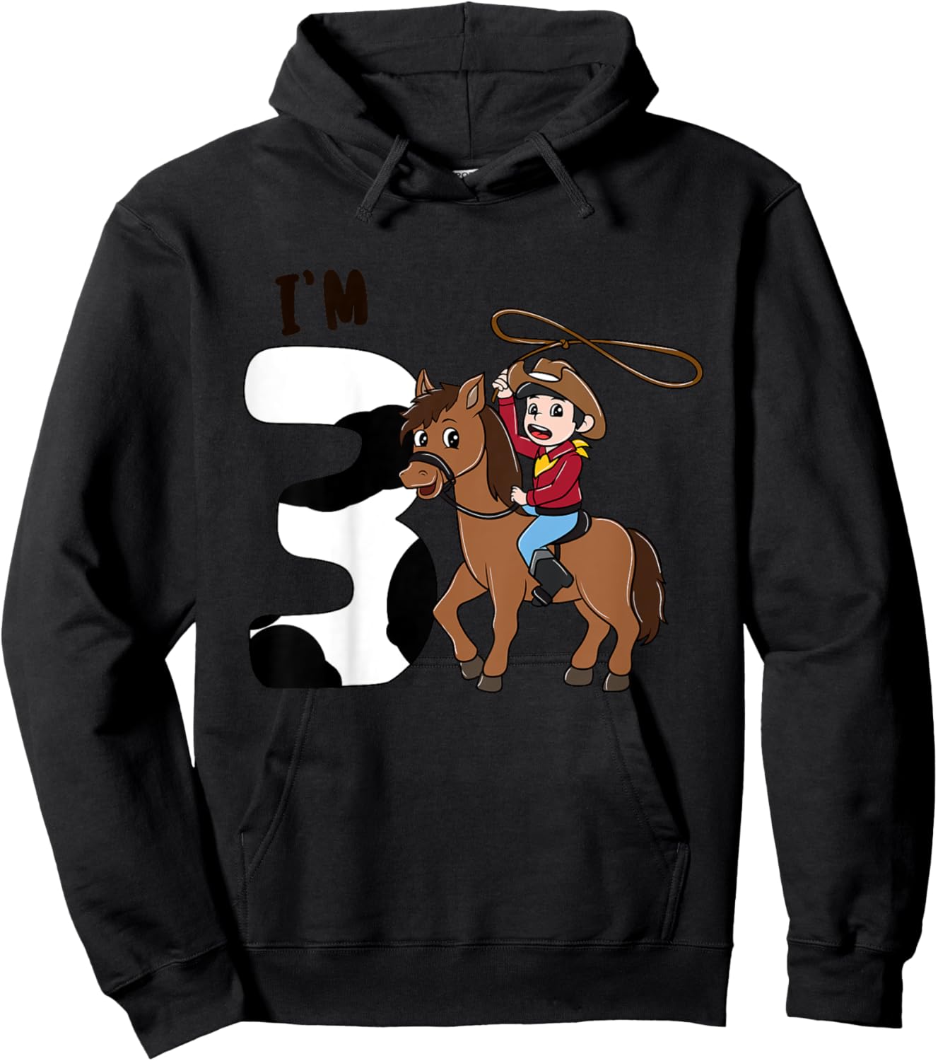 Kids I'm 3 Cute Horse Riding Cowboy 3rd Birthday Boys Hoodie - Hoodie | Black