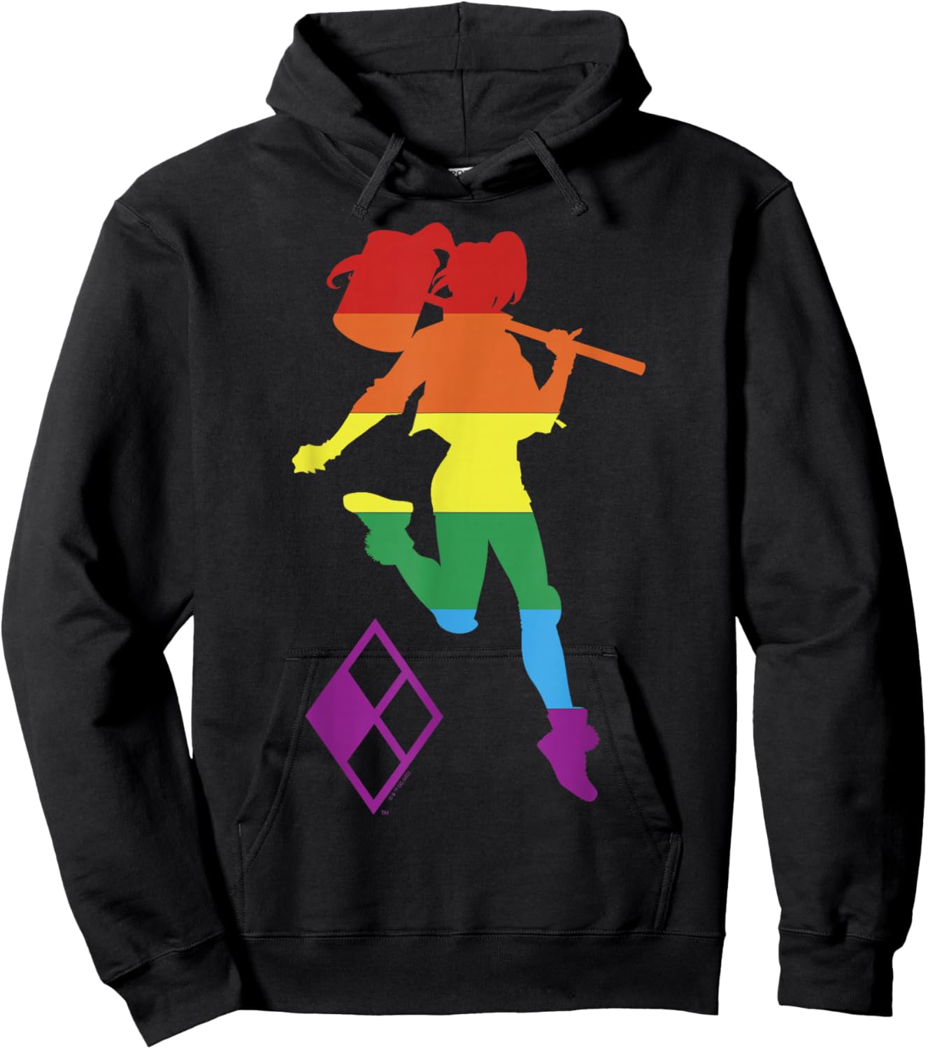 DC Comics Pride Justice League Harley Quinn Rainbow Stripe Hoodie - Hoodie | Black
