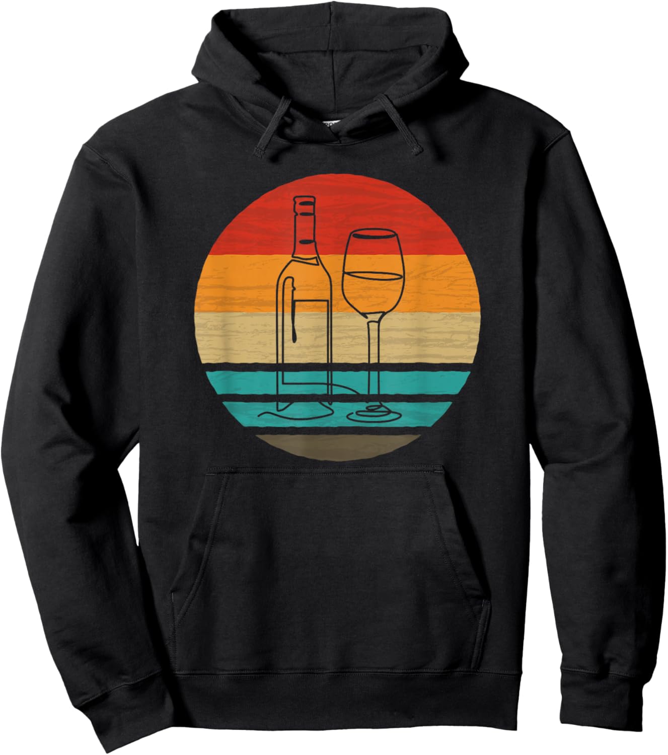 Wine Bottle Glass Line Art Retro Style Vintage Hoodie - Hoodie | Black