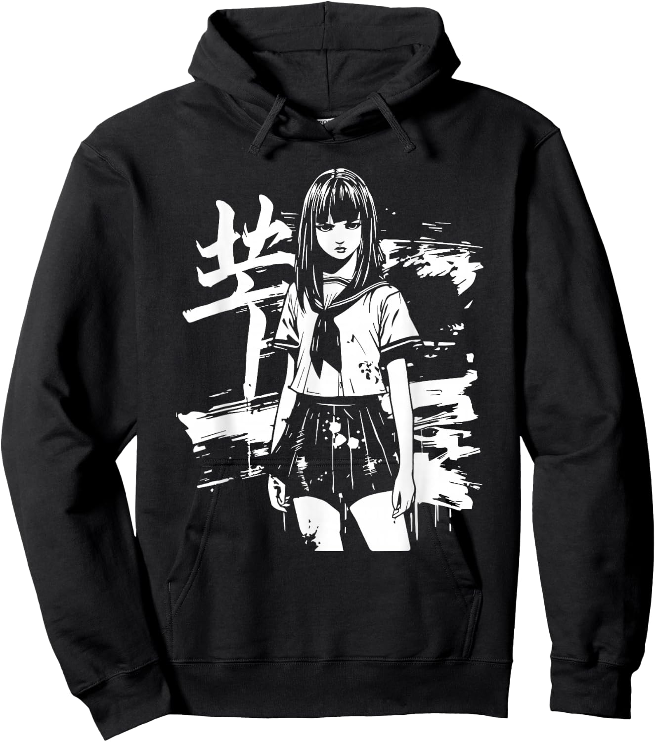 Anime Horror Girl Aesthetic Soft Grunge Waifu Japanese Otaku Hoodie - Hoodie | Black
