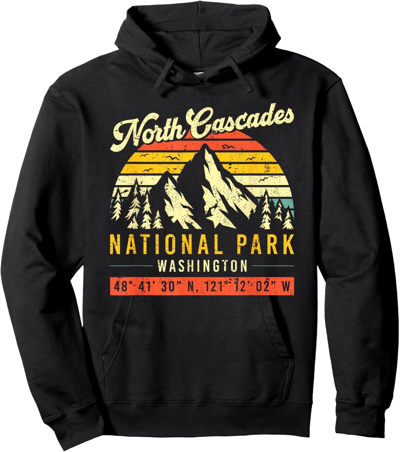 North Cascades Washington Vintage Retro National Park Hoodie - Hoodie | Black