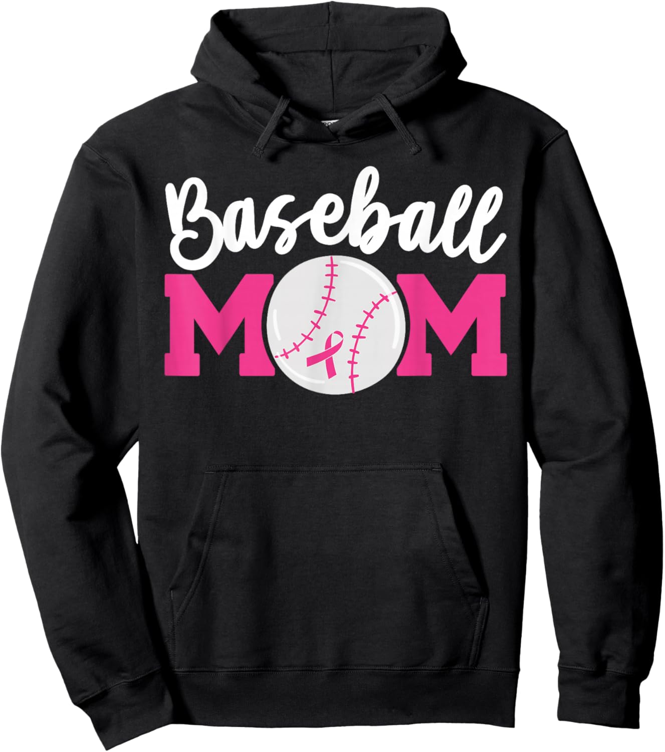 Baseball Mom Pink Ribbon Breast Cancer Awareness Fighters Hoodie - Hoodie | Black