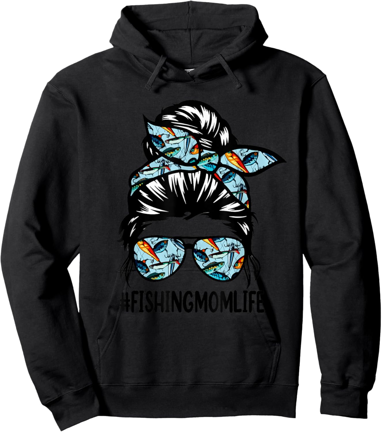 Fishing mom life Messy Bun Mom Funny Fishing Mom Hoodie - Hoodie | Black