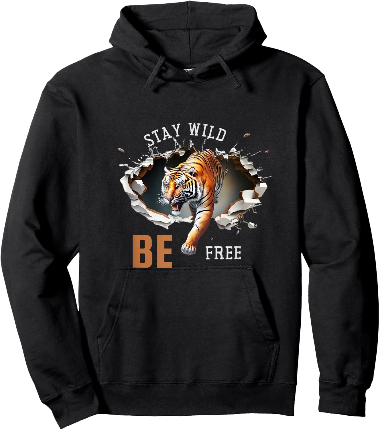 Stay Wild Be Free - Wild Tiger Design Hoodie - Hoodie | Black