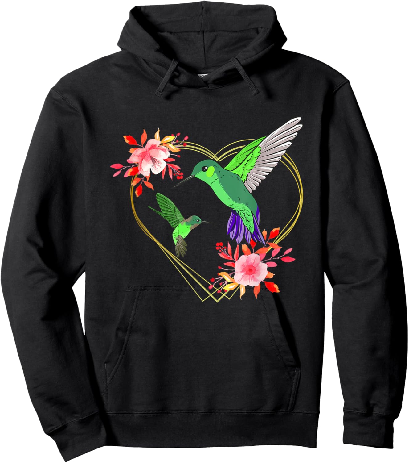 Hummingbird Red Heart Flowers Humminbird Hummingbird Bird Hoodie - Hoodie | Black