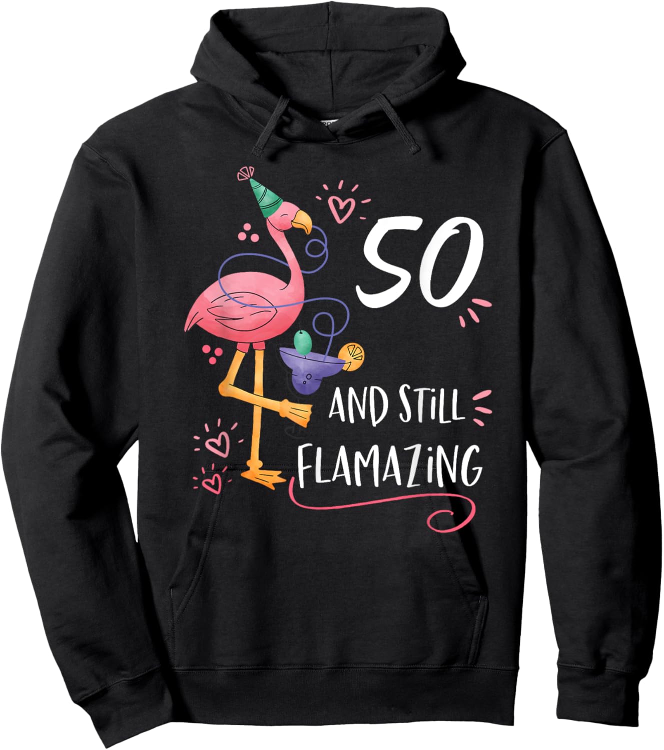 Flamingo Flamazing 50th Birthday Decorations Supplies Hoodie - Hoodie | Black