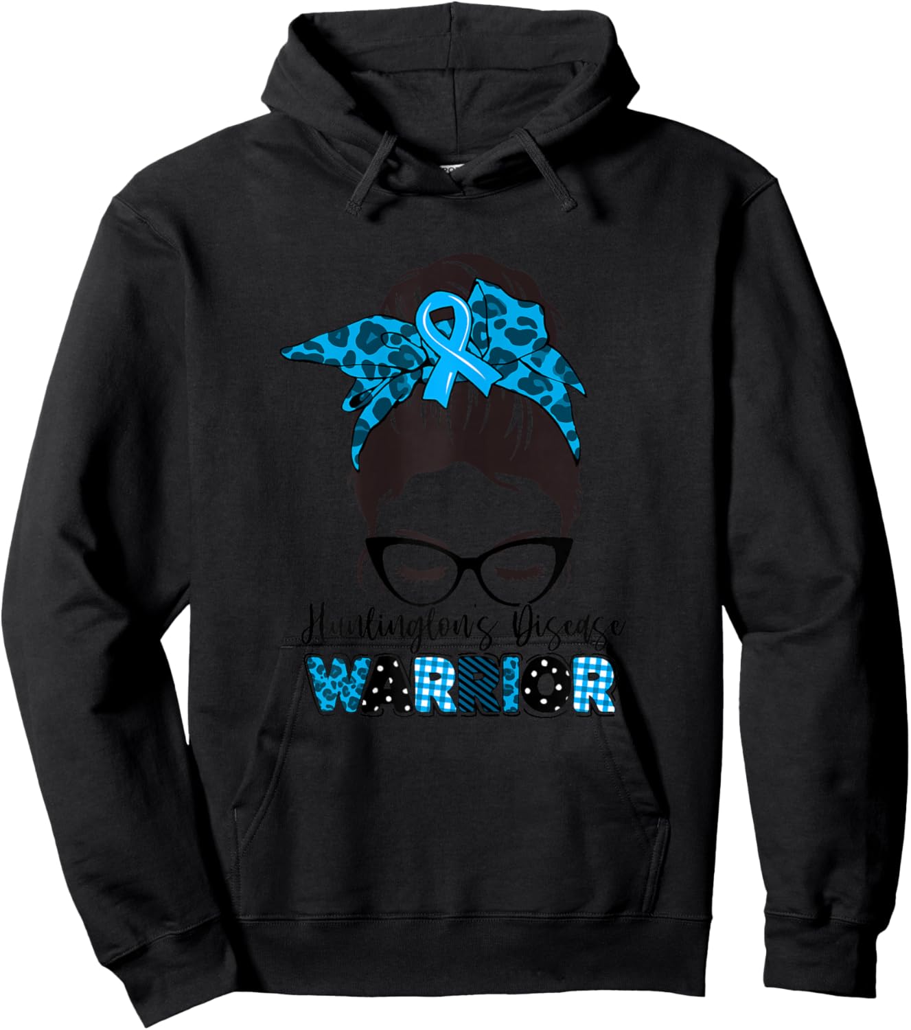 Tu Messy Bun Blue Ribbon Huntington's Disease Awareness Hoodie - Hoodie | Black