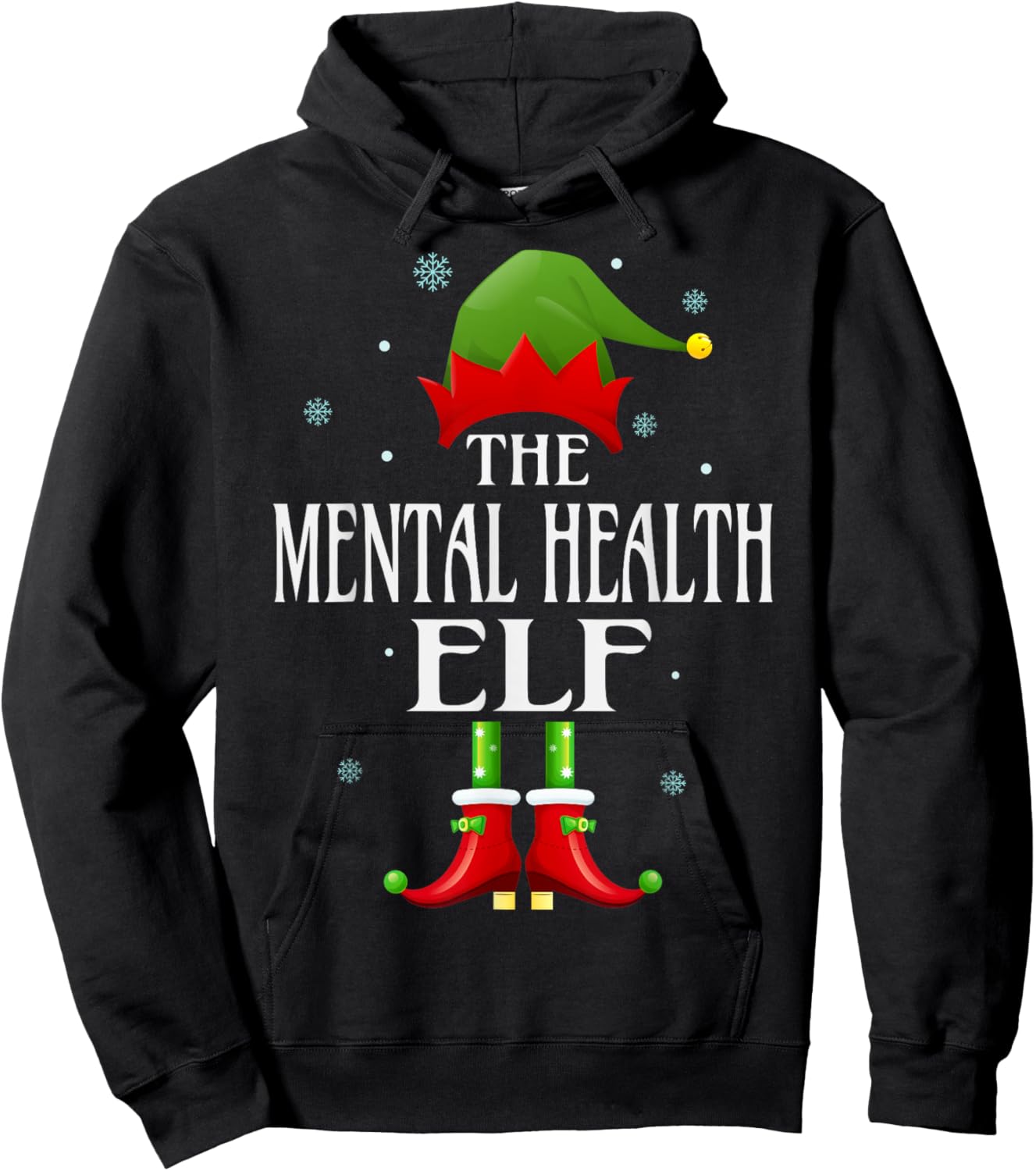 Mental Health Elf Xmas Funny Family Matching Christmas Hoodie - Hoodie | Black
