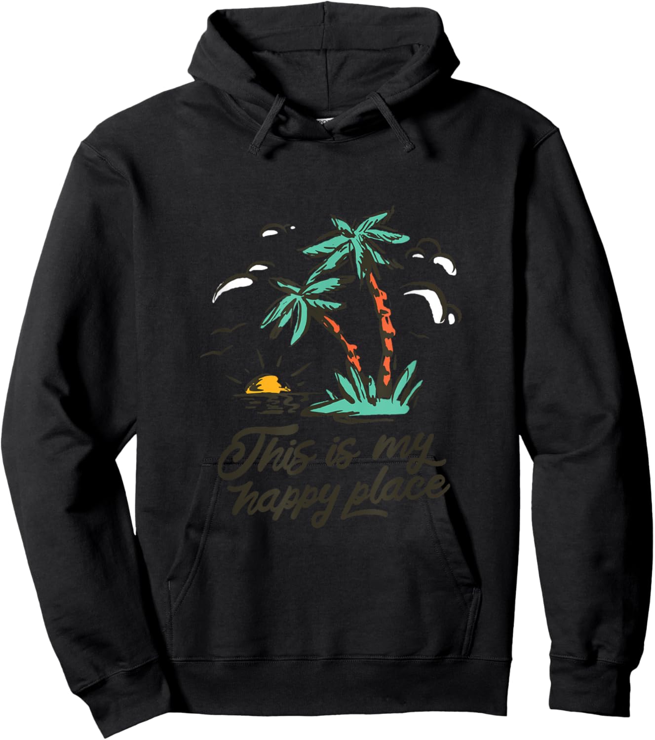 Summer Vintage Palm Tree - This is My Happy Place Hoodie - Hoodie | Black