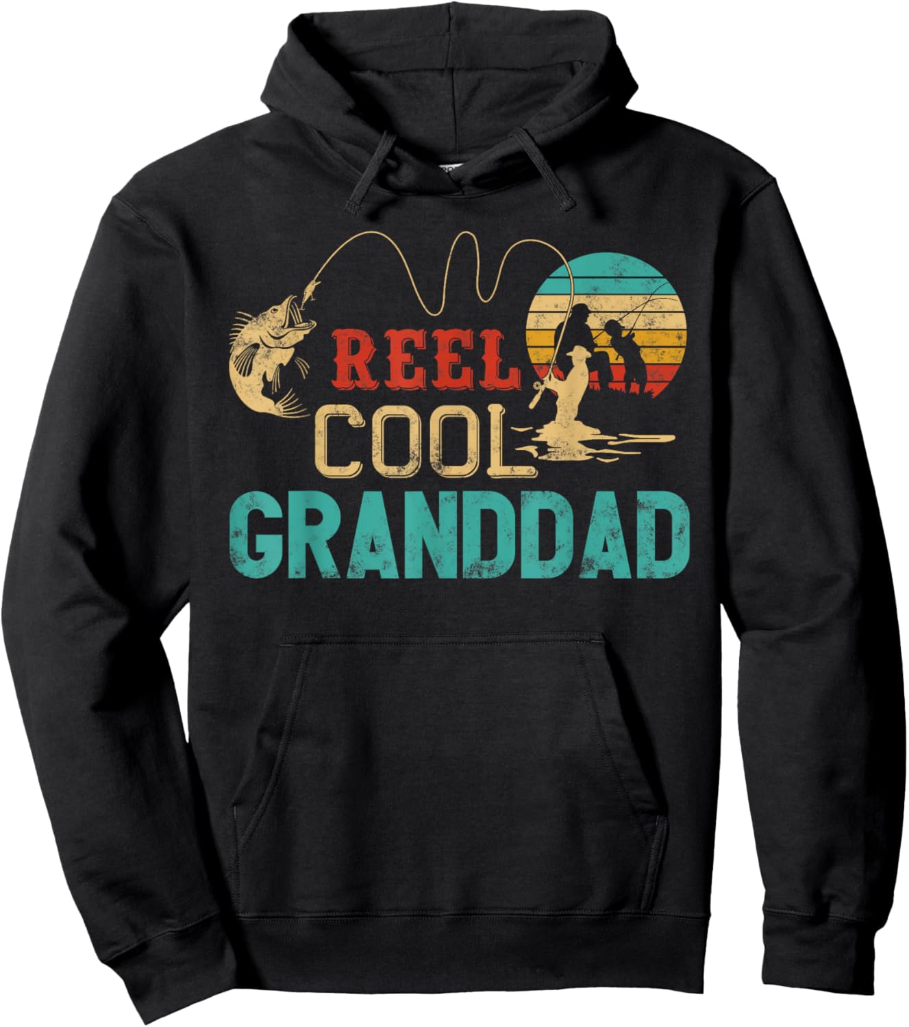 Reel Cool Granddad vintage funny fishing rod gifts grandpa Hoodie - Hoodie | Black