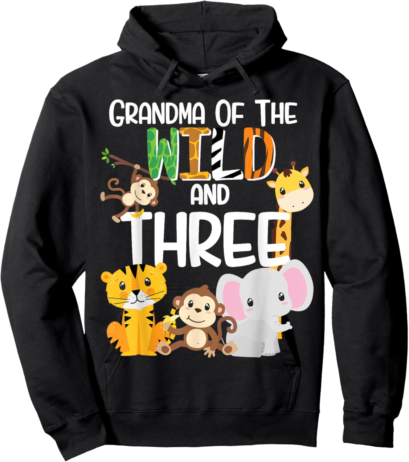 Grandma of the Wild and 3 Zoo Theme Birthday Safari Jungle Hoodie - Hoodie | Black
