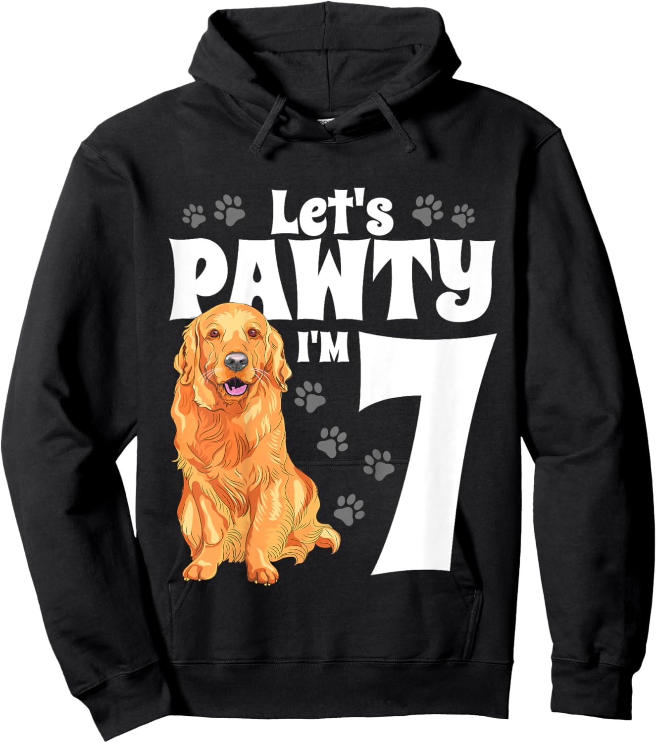 7 Year Old Golden Retriever Dog Birthday Pawty Dogs 7th Gift Hoodie - Hoodie | Black