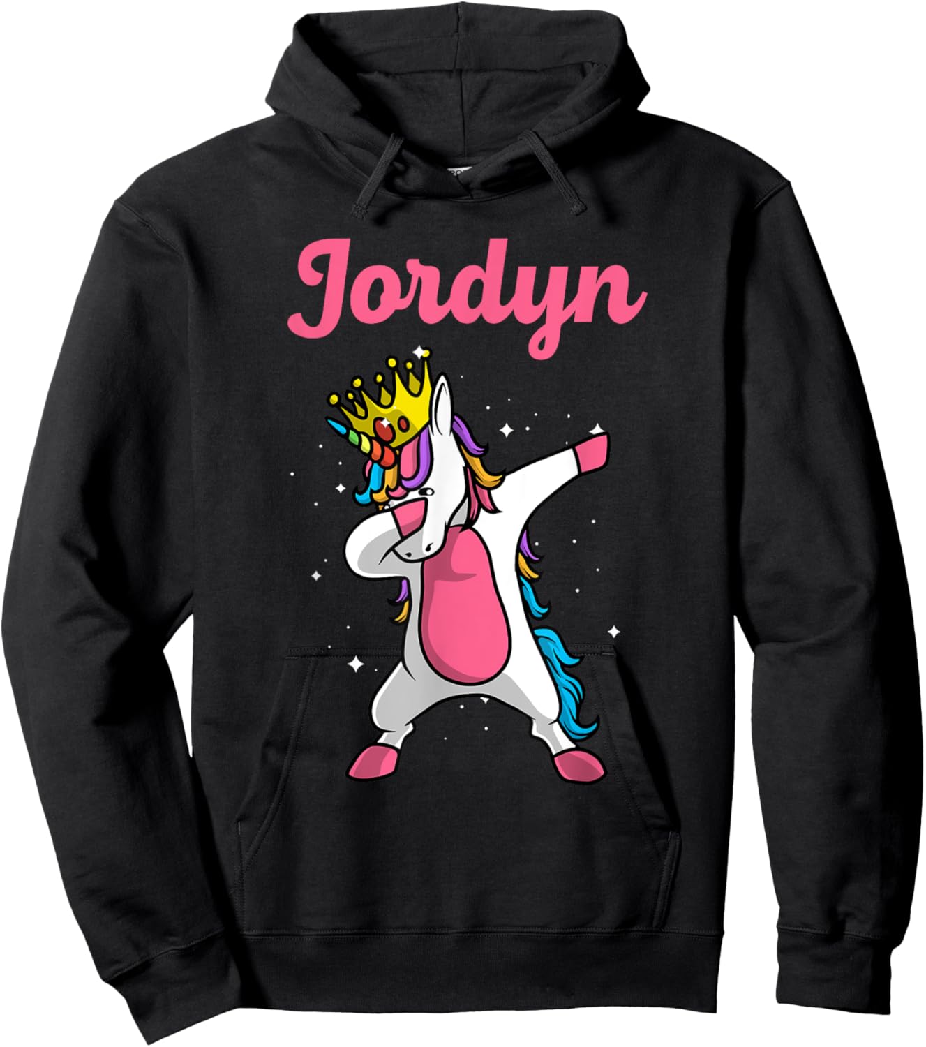 JORDYN Gift Name Personalized Birthday Dabbing Unicorn Queen Hoodie - Hoodie | Black
