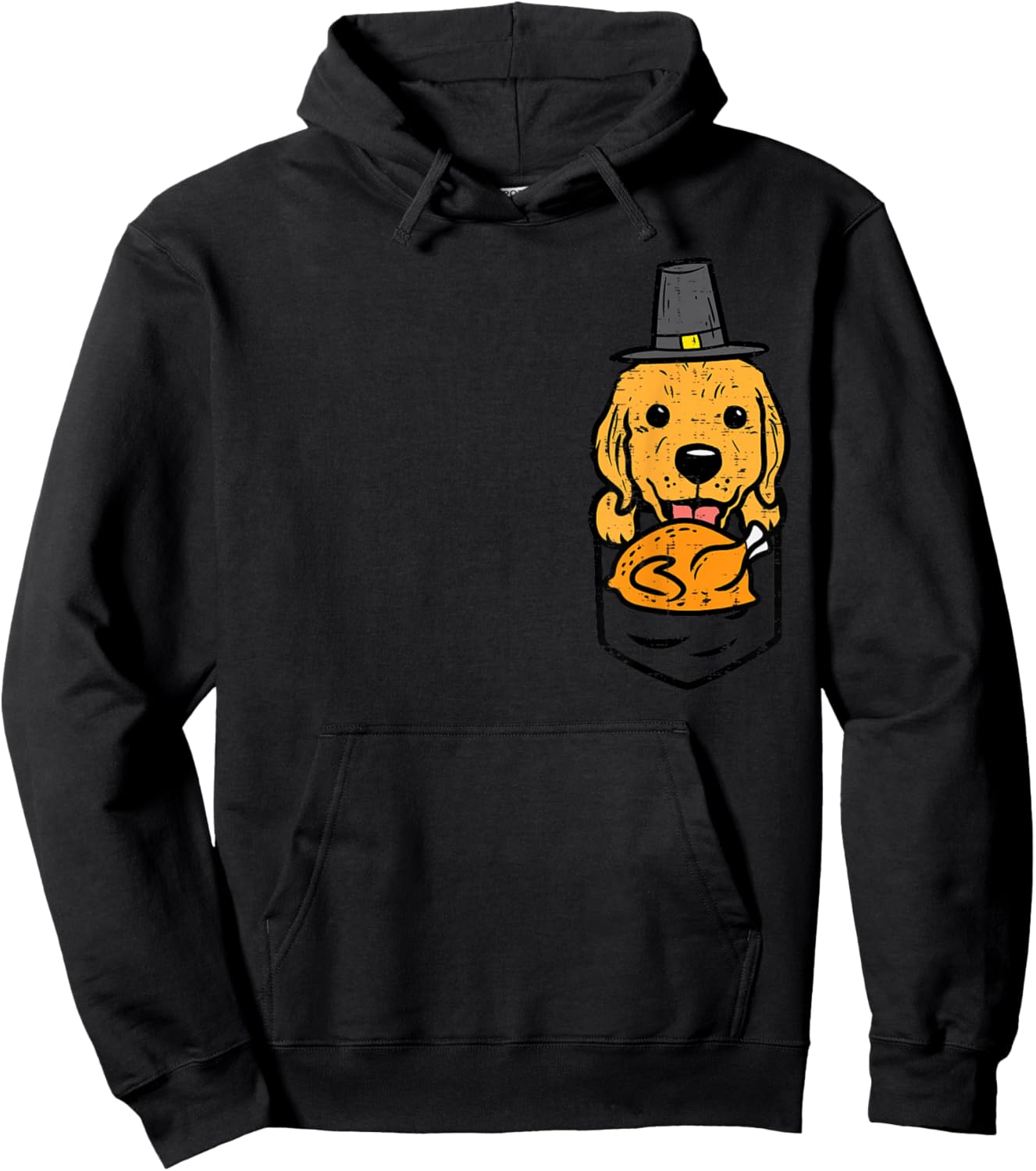 Pocket Pilgrim Golden Retriever Turkey Cute Thanksgiving Dog Hoodie - Hoodie | Black