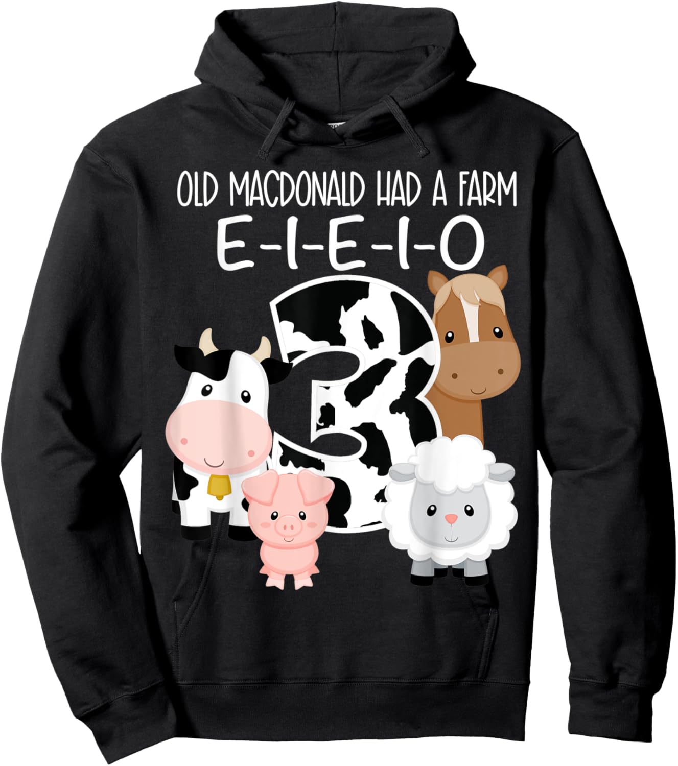 3rd Birthday Old MacDonald Farm Theme Birthday Farm Animals Hoodie - Hoodie | Black