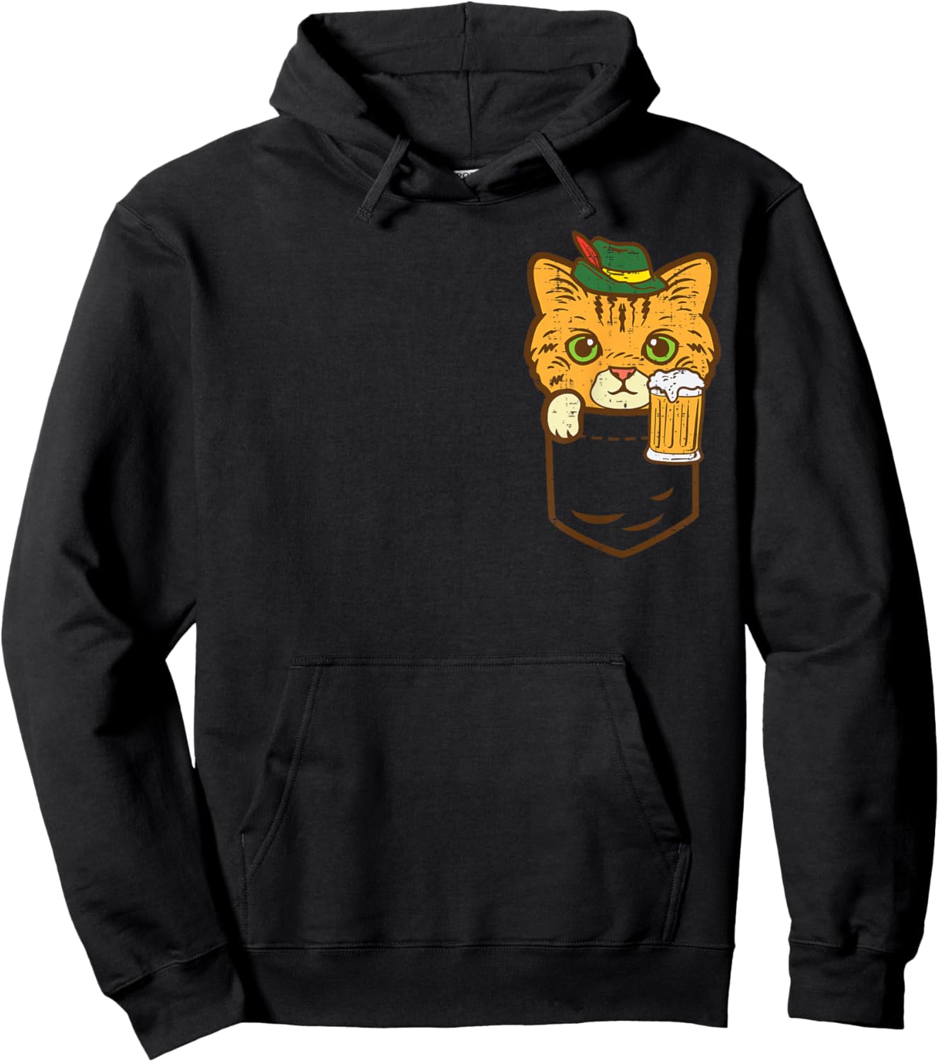 Pocket Cat Oktoberfest Hat Bavarian Kitten German Men Women Hoodie - Hoodie | Black