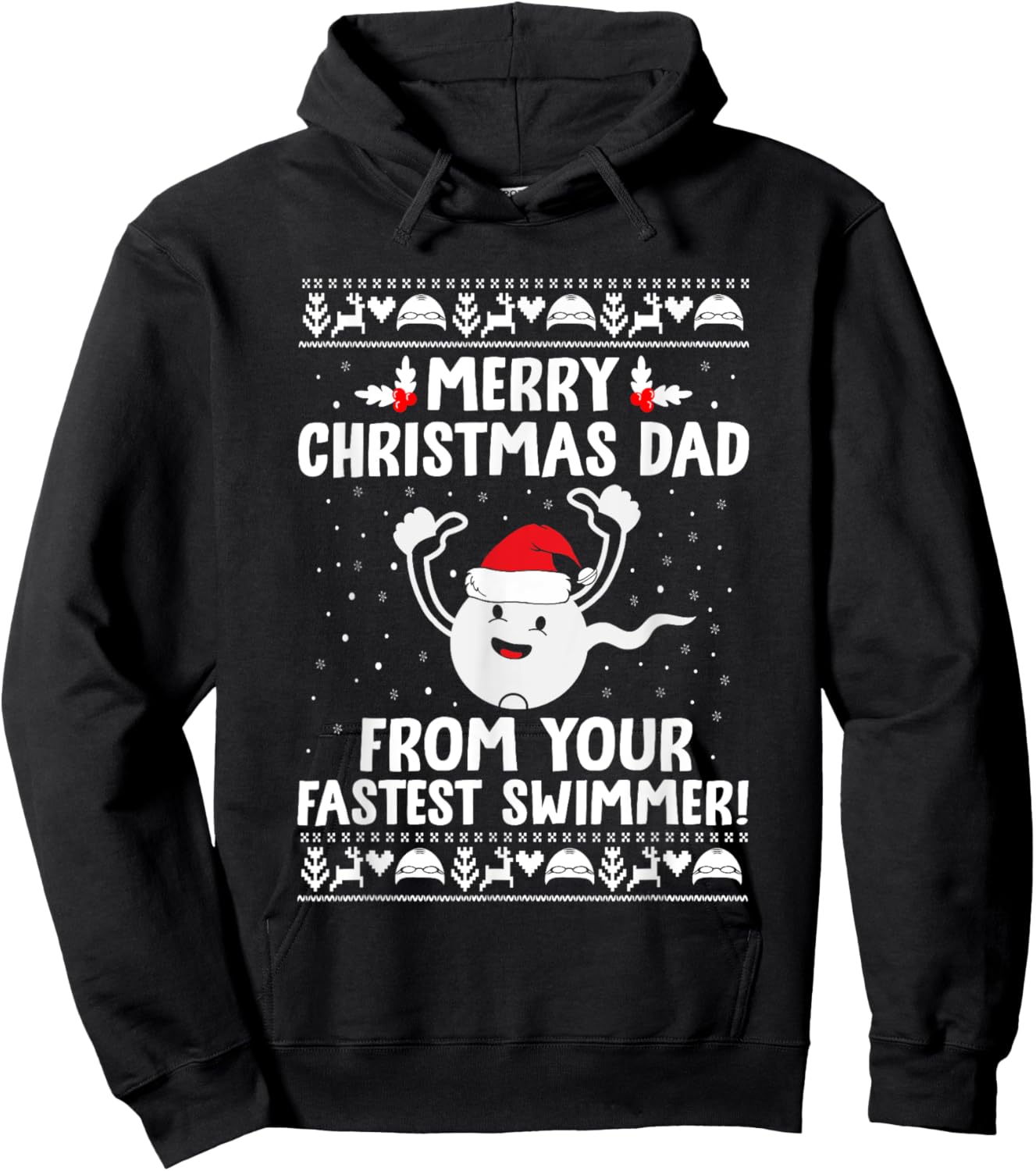 Merry Christmas Dad From Your Fastest Swimmer Funny Xmas Hoodie - Hoodie | Black