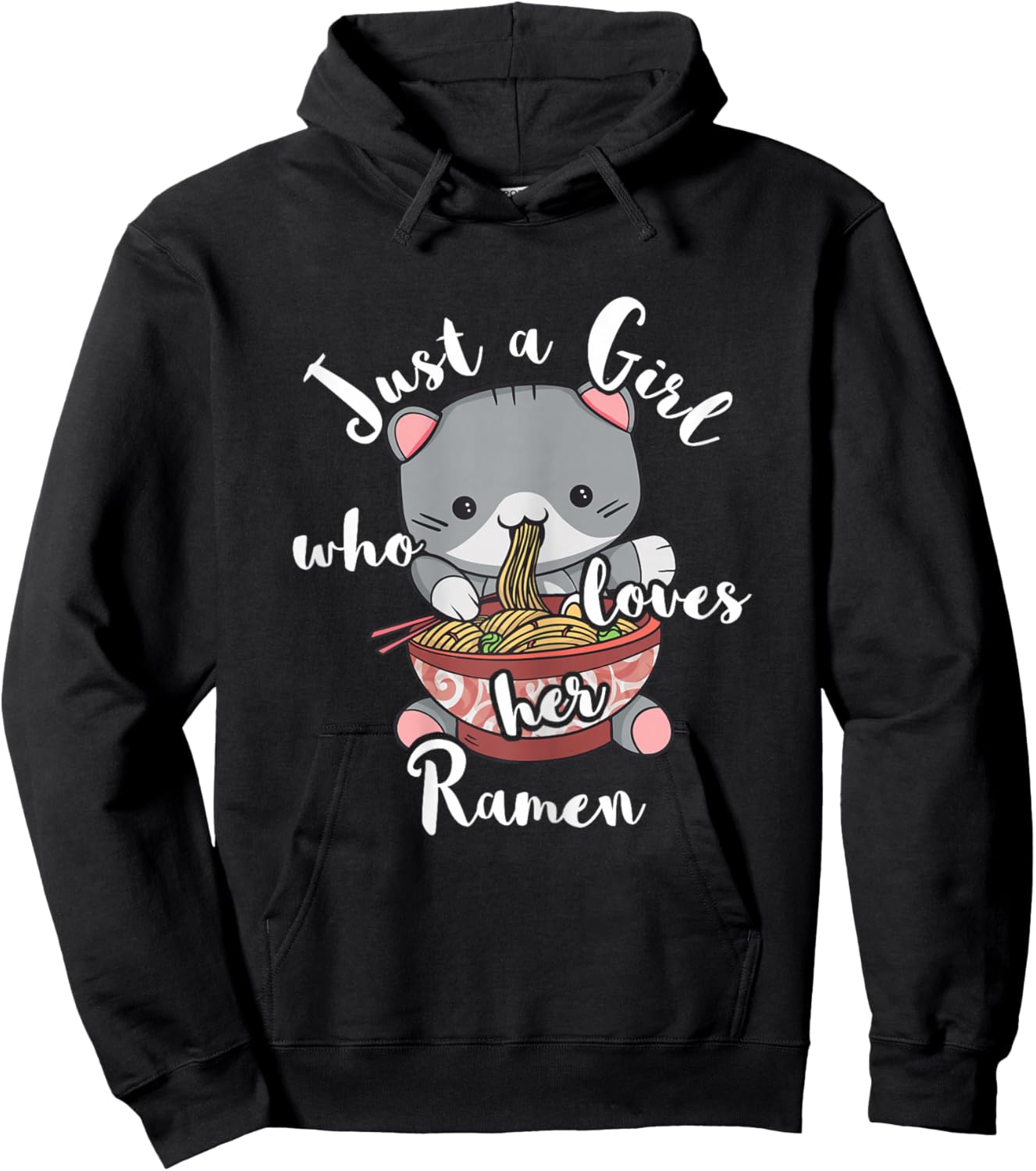 Ramen Girls Japanese Noodle Soup Food Cute Kawaii Cat Hoodie - Hoodie | Black