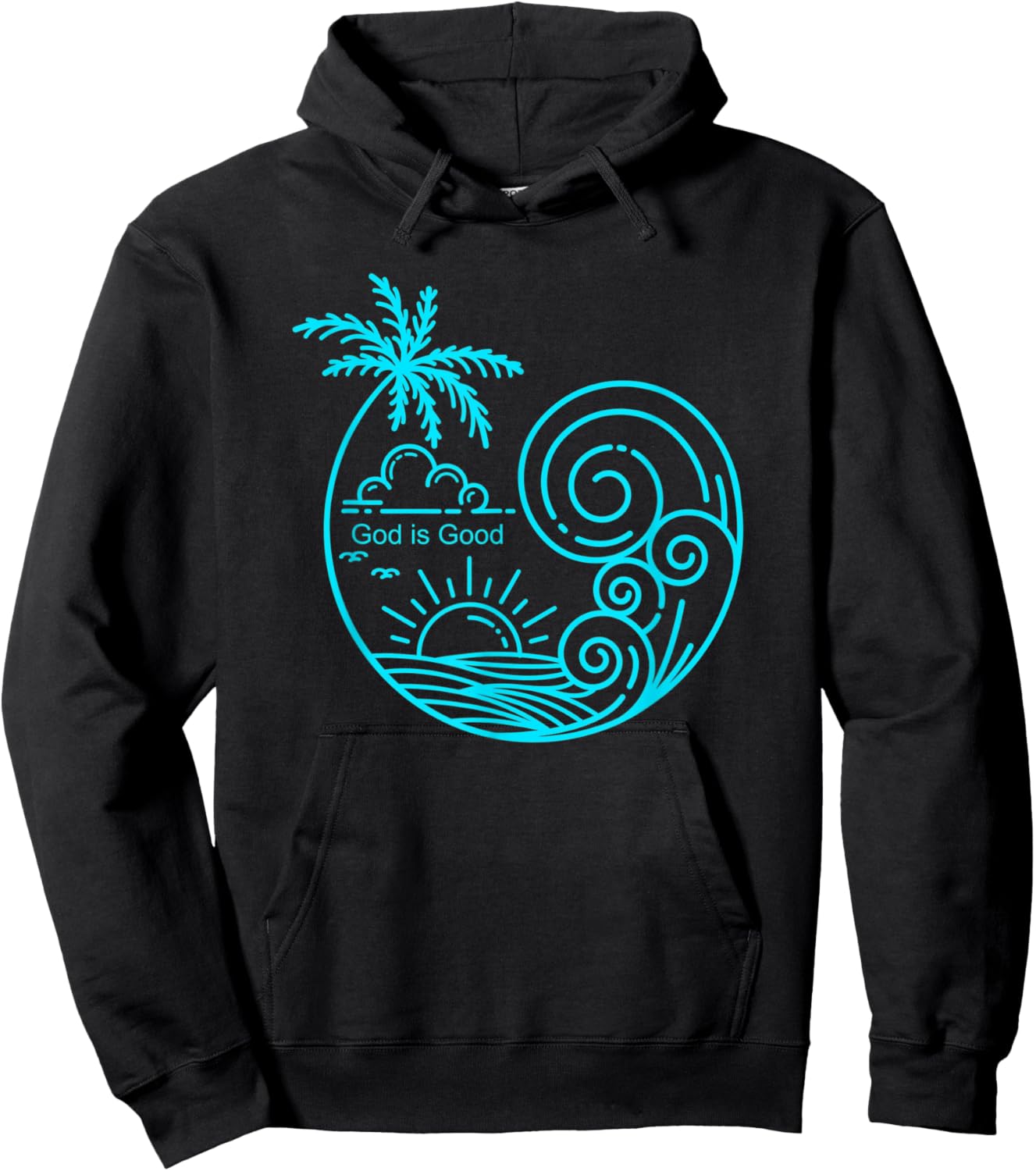 Christian Tropical Wave Beach Line Art Graphic Design Hoodie - Hoodie | Black